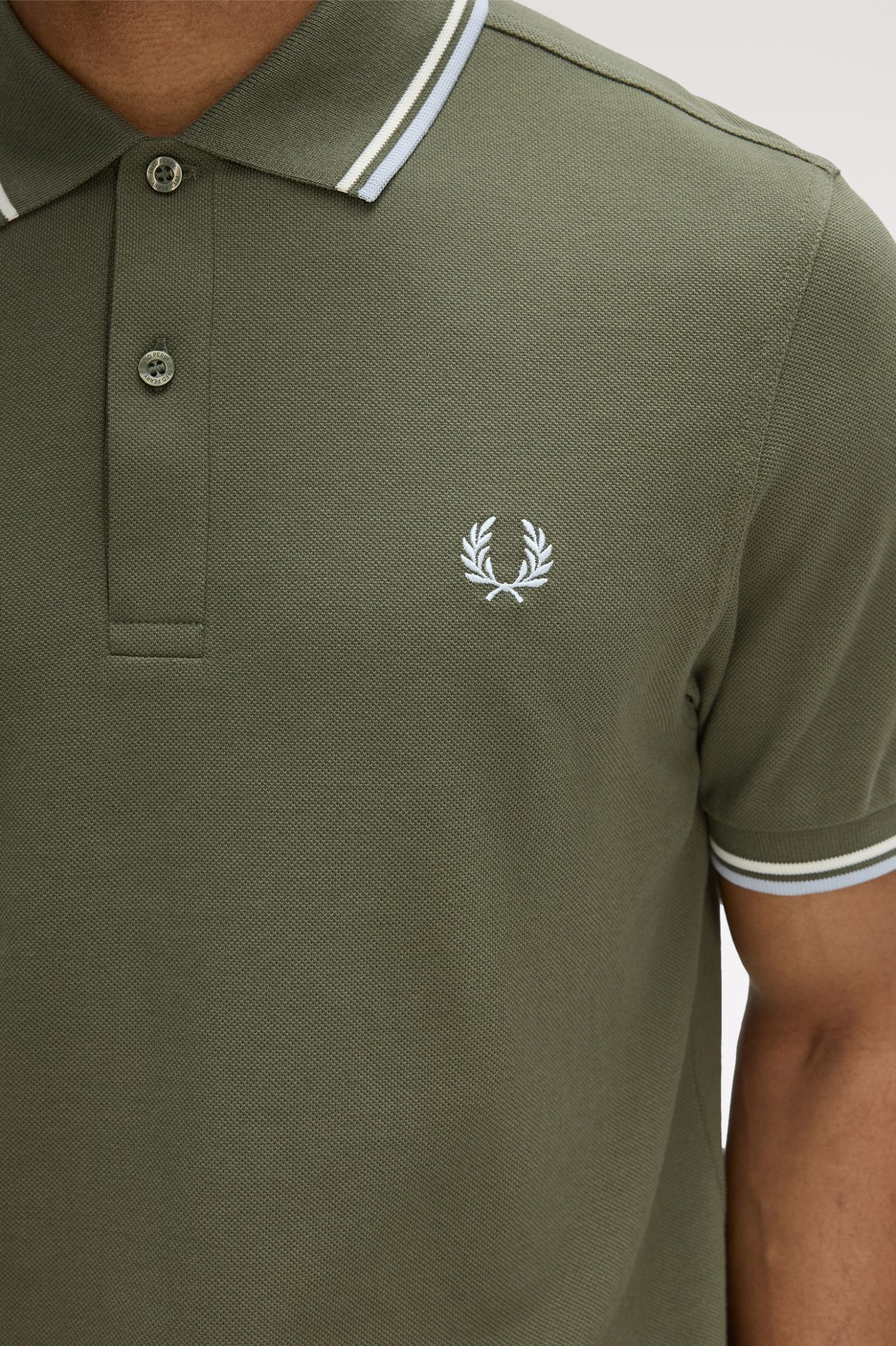 Fred Perry Twin Tipped Polo (Laurel Wreath Green/ Ecru/ Dusky Blue)