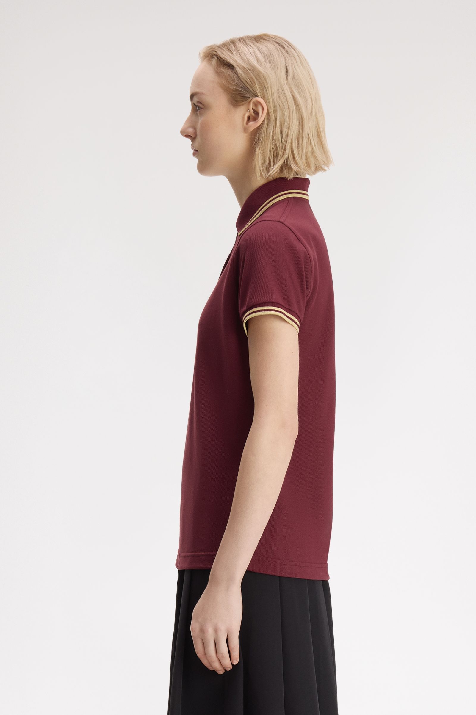 Fred Perry Made in England G12 Twin Tipped Polo Shirt (Maroon/Champagne/Champagne)