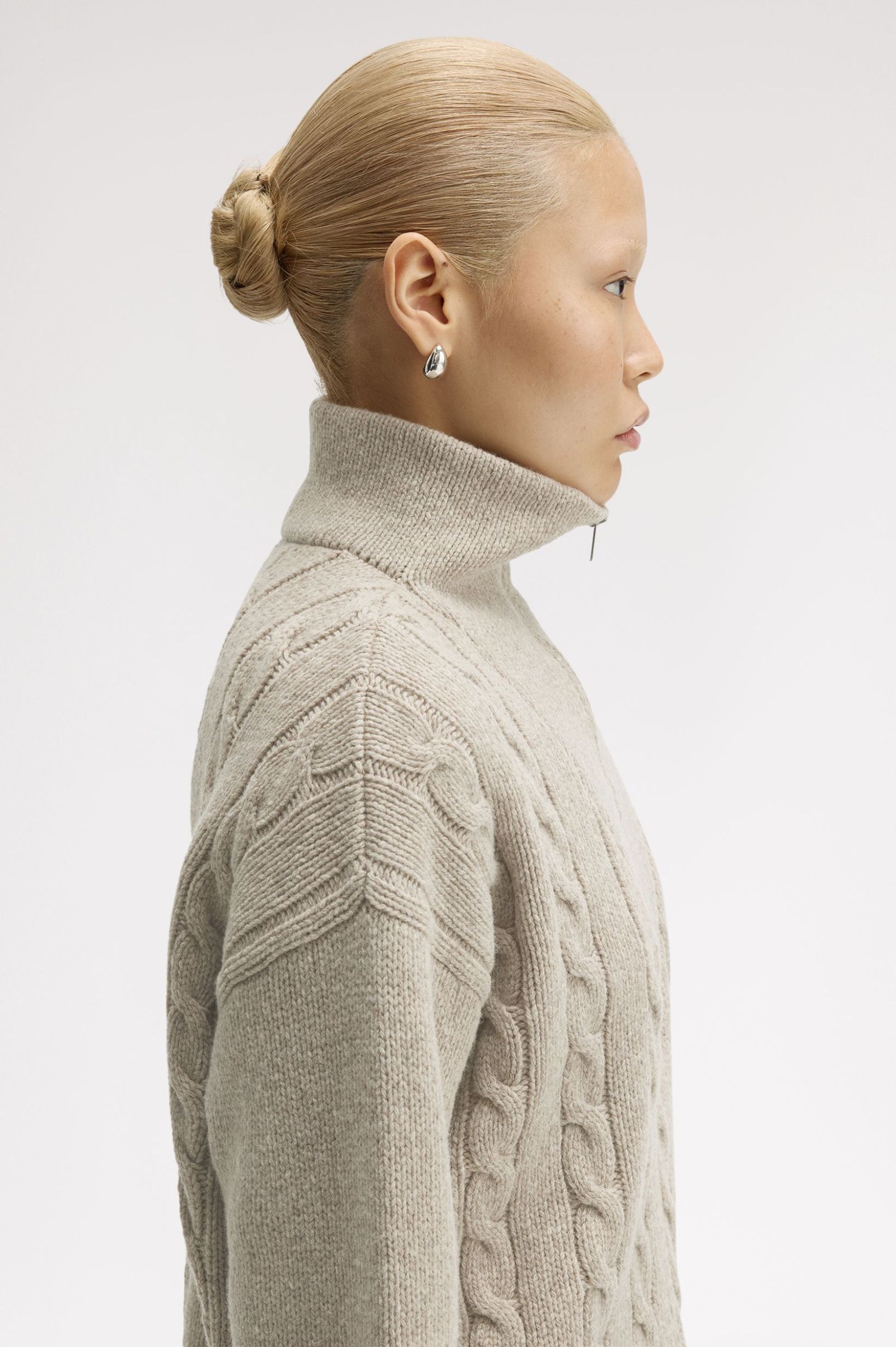 Fred Perry Half Zip Cable Knit Jumper (Warm Oat Marl)