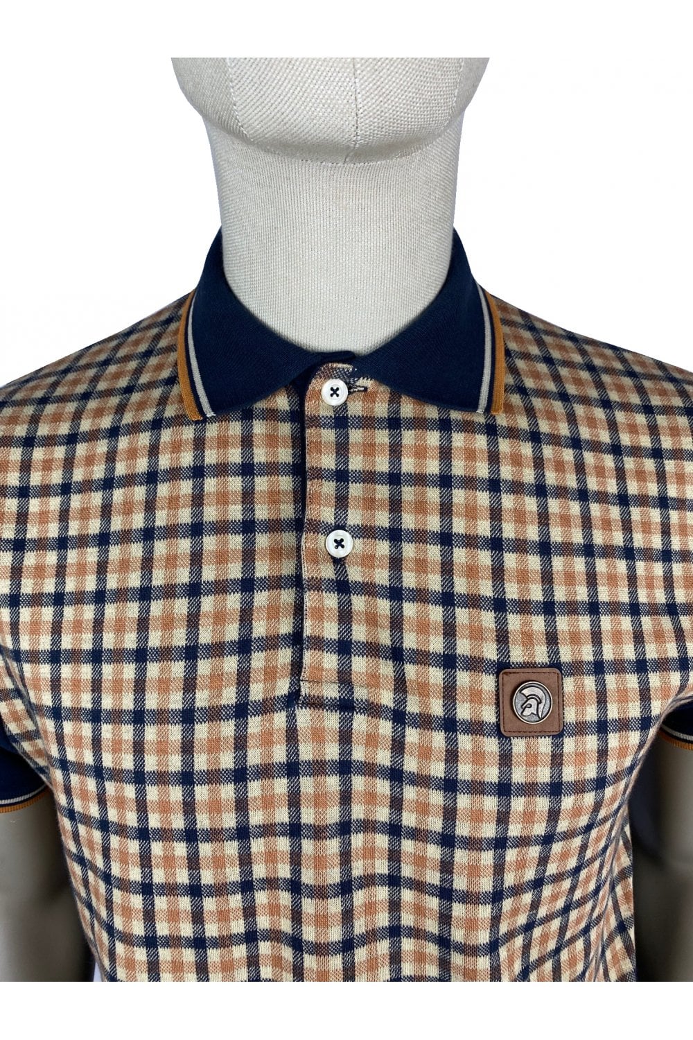 Trojan Gingham Check Polo in Navy