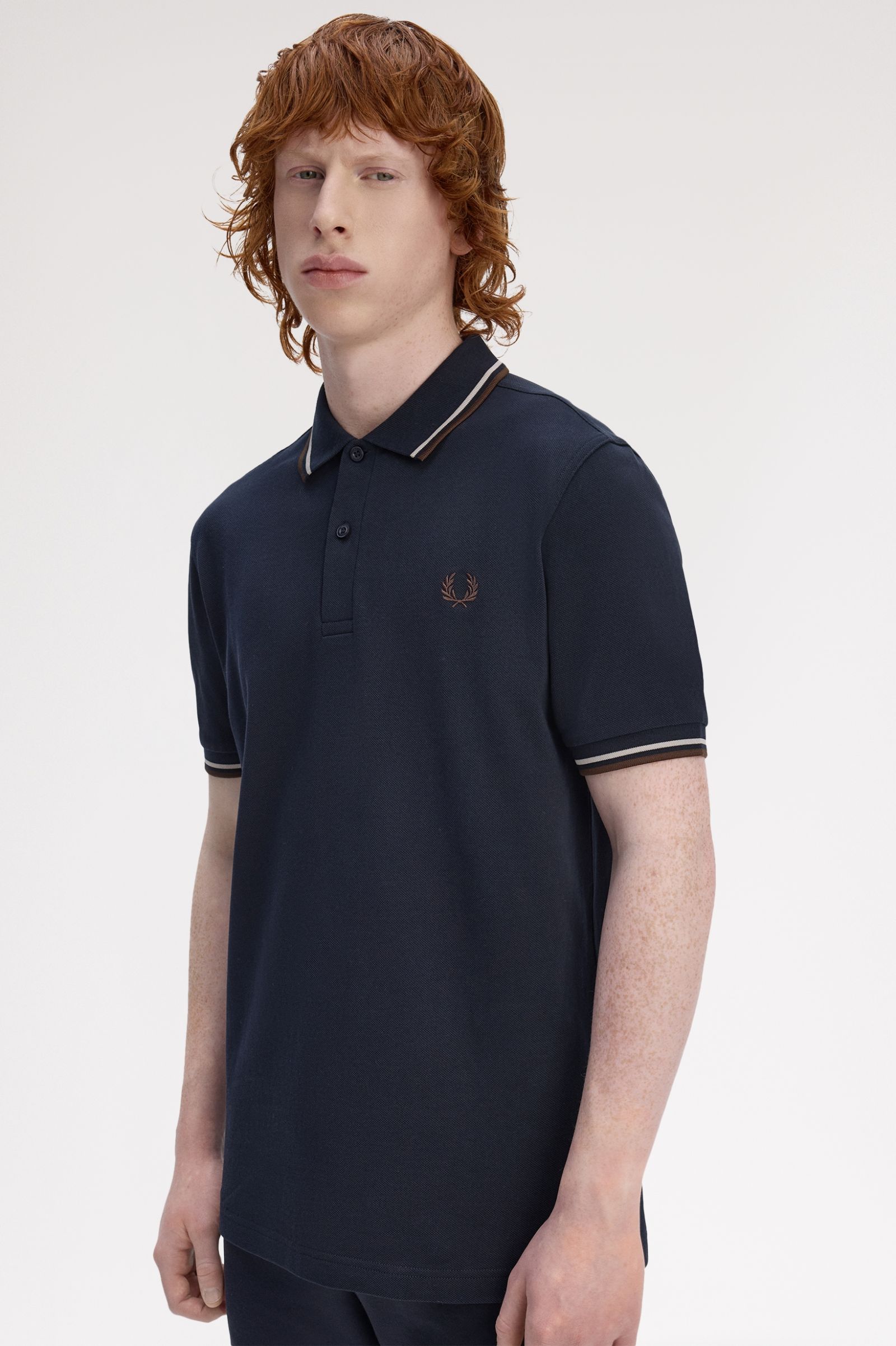 Fred Perry M3600 Twin Tipped Shirt (Marineblue/Warm Beige/Burned Tobacco)