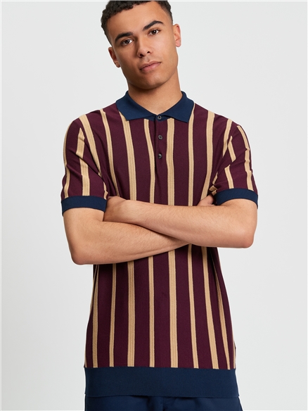 Ben Sherman Raised Stripe Polo (Dark Wine)