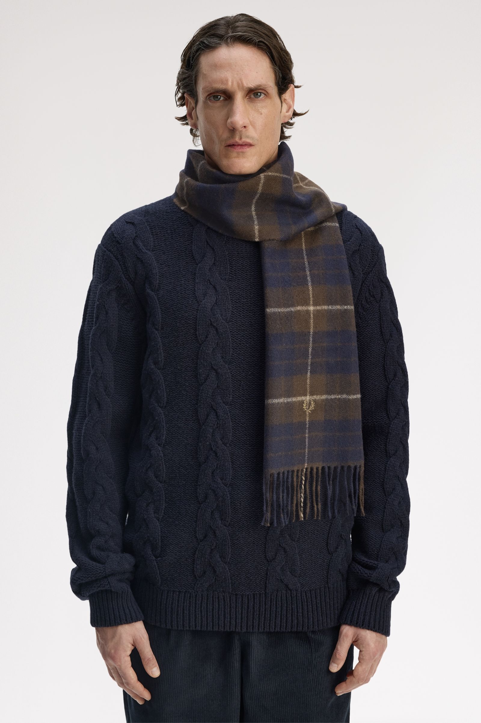 Fred Perry Lambswool Tartan Scarf (Burnt Tobacco)