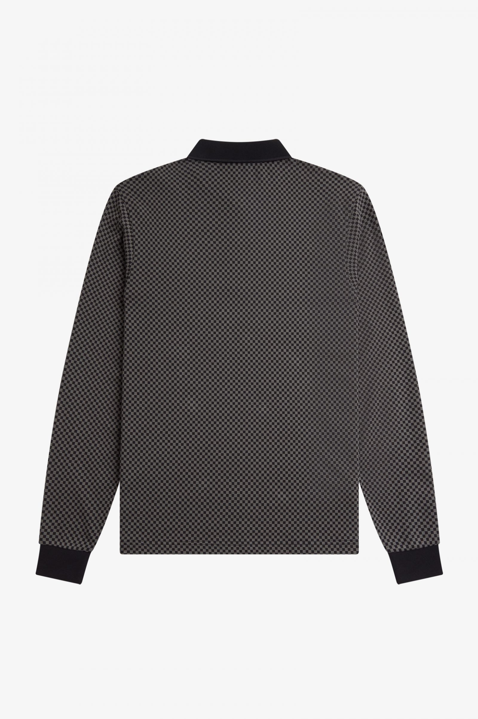 Fred Perry Longsleeve Poloshirt Micro Chequerboard in Black/ Field Green