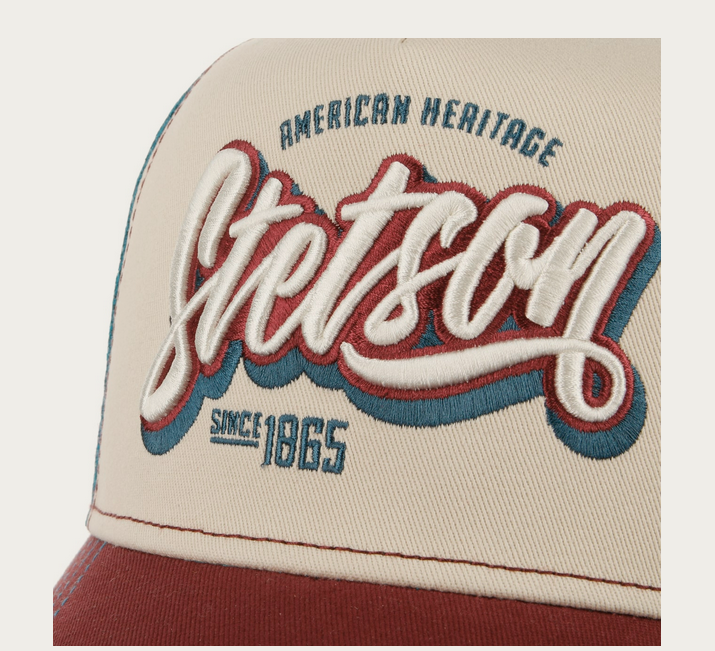 Stetson Wordmark Logo Trucker Cap in Blue-Red