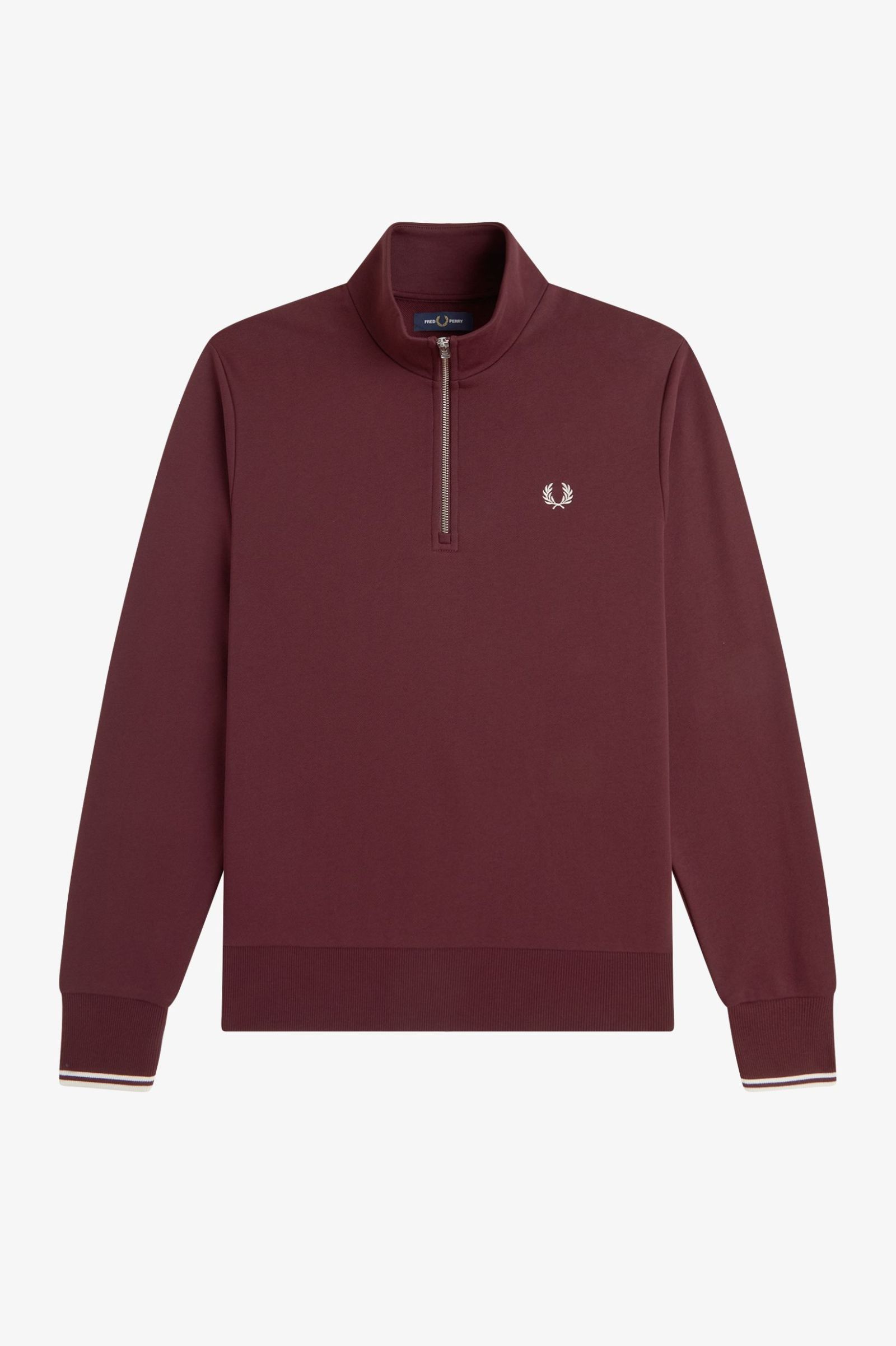 Fred Perry Half Zip Sweatshirt (Oxblood/Ecru)