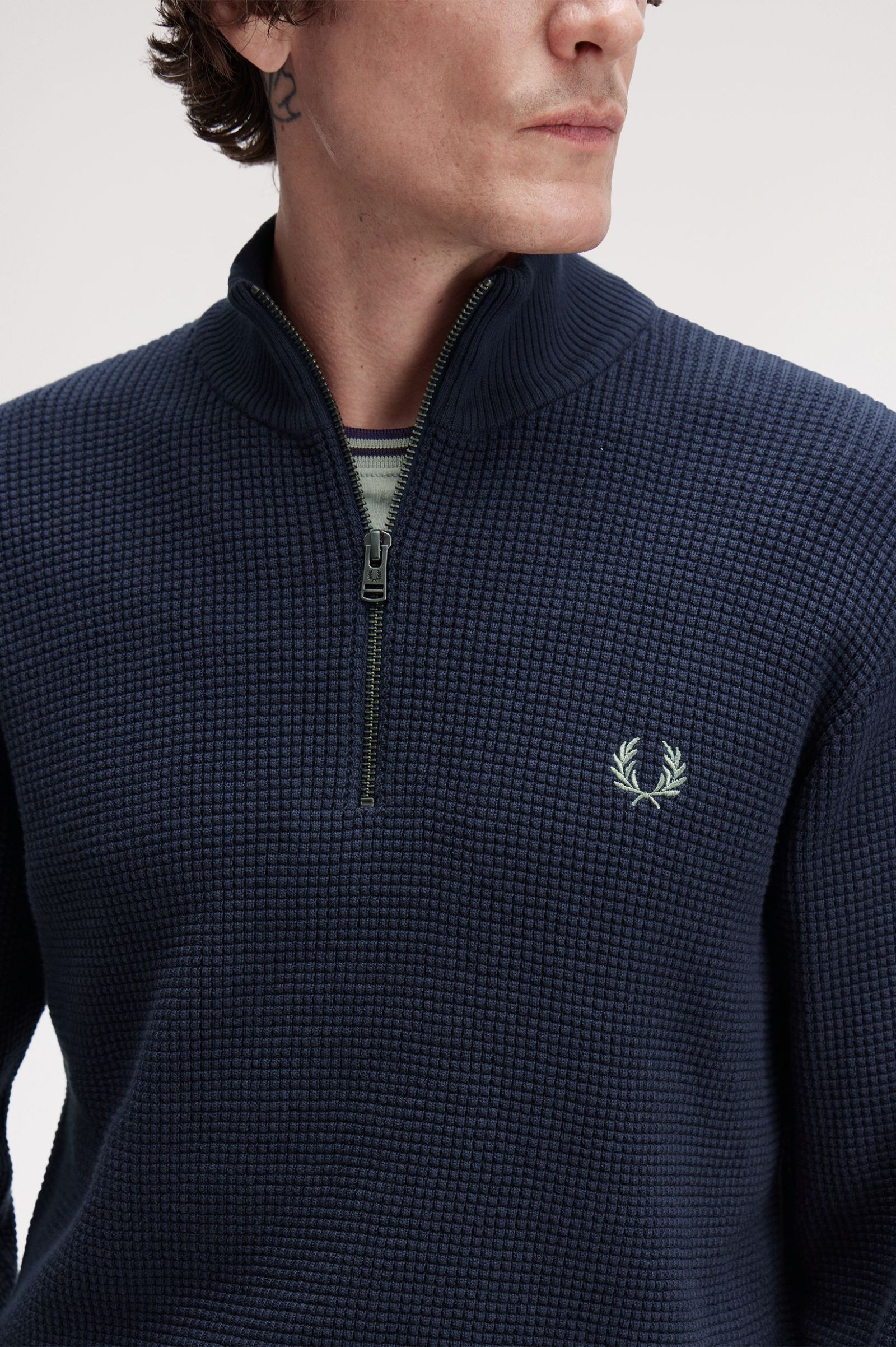 Fred Perry Waffle Stitch Half Zip Jumper (Dark Airforce)