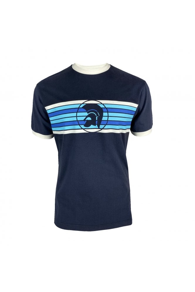 Trojan T-Shirt Helmet Stripe Logo in Navy