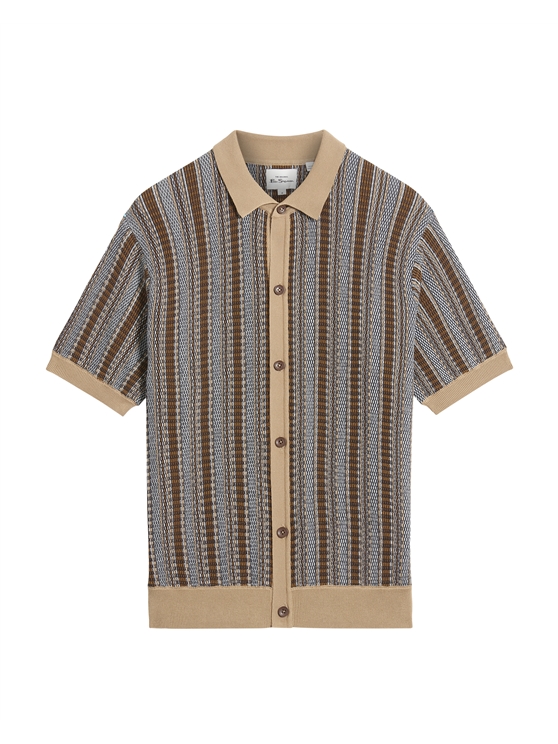 Ben Sherman Textured Stripe Knitted Shirt in Dark Navy
