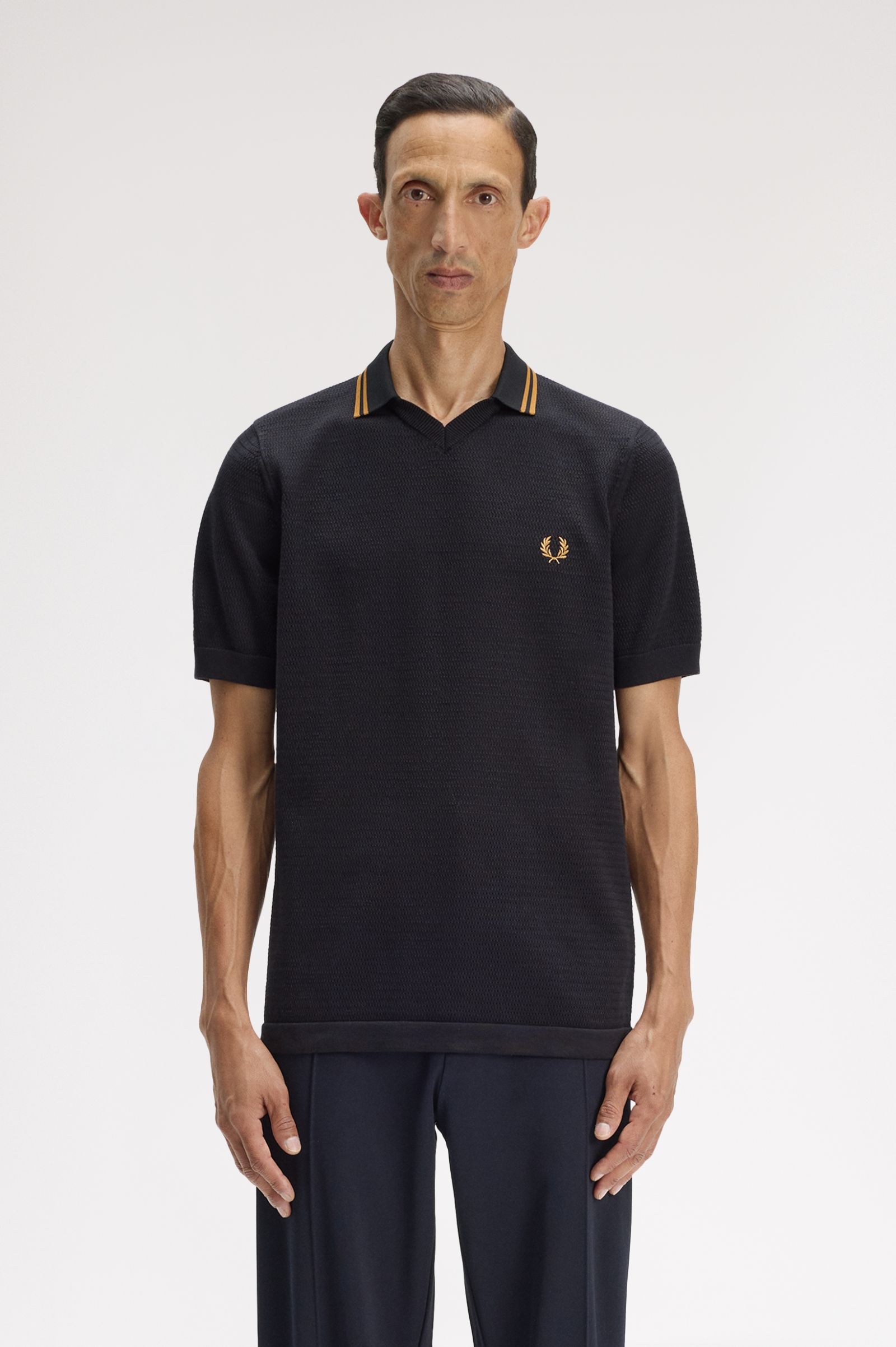 Fred Perry Pointelle Knitted Shirt (Black)