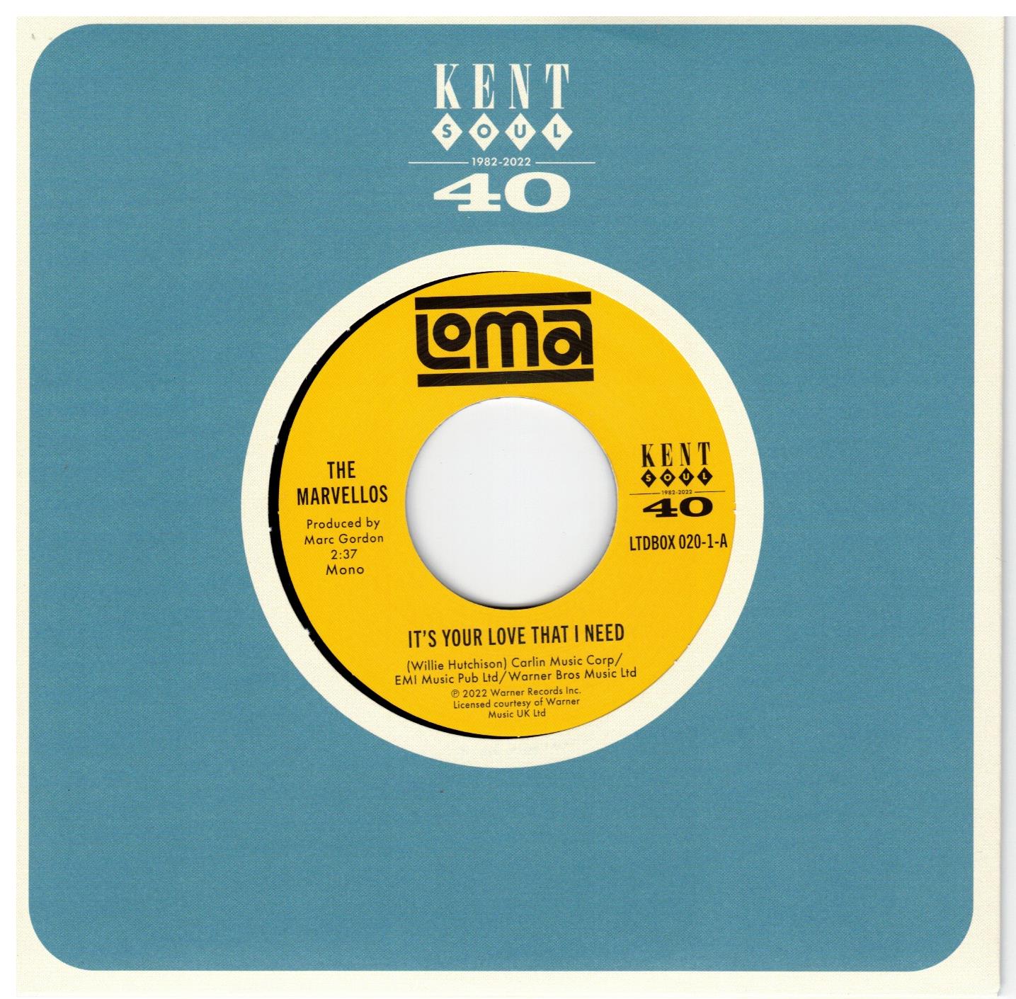 The Marvellos – It's Your Love That I Need / It's Your Love I Need (Instrumental) (7" )  