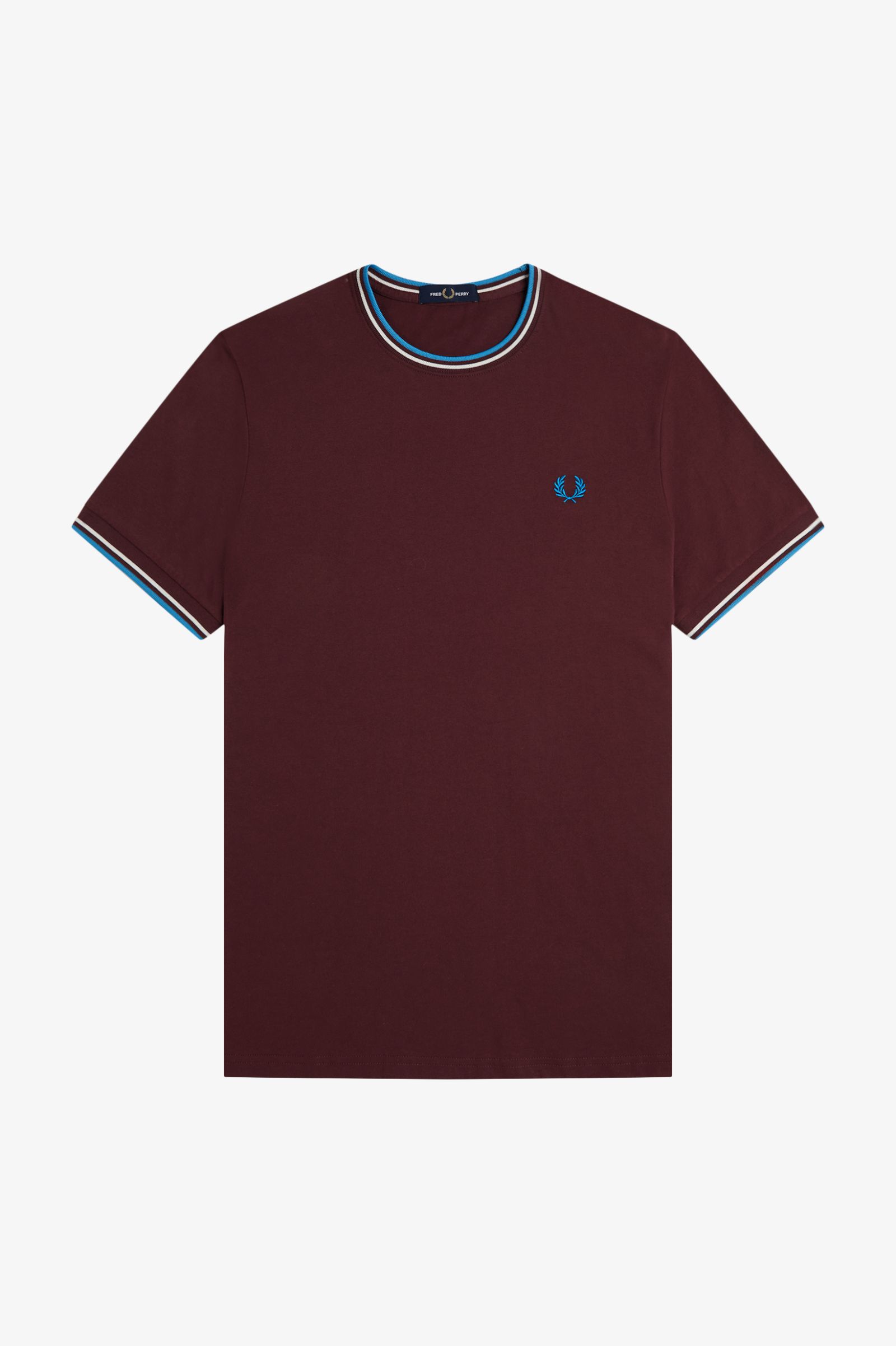 Fred Perry Twin Tipped T-Shirt in Oxblood/Ecru/Court Blue  