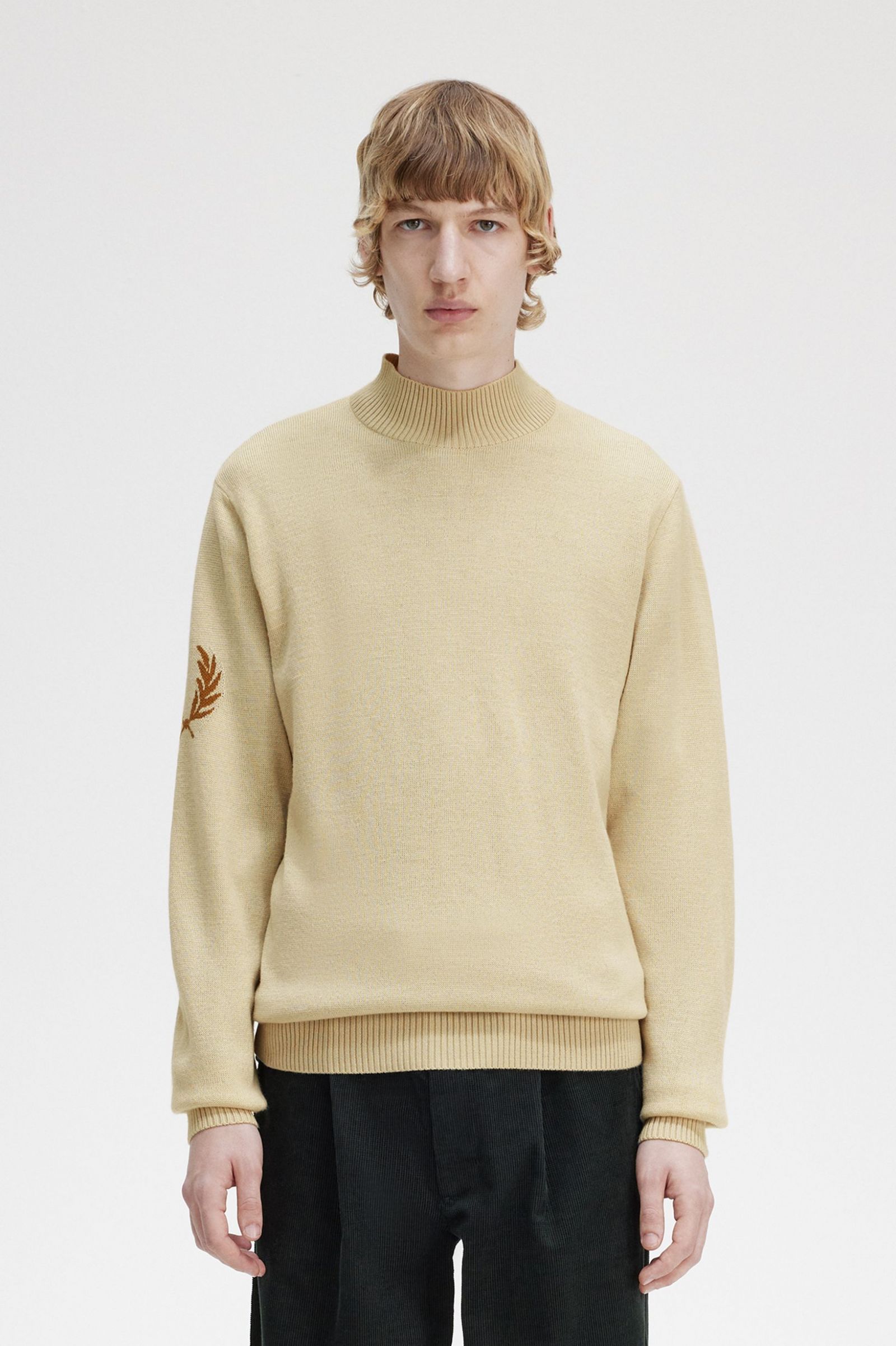 Fred Perry Laurel Wreath Mock Neck Jumper in Oatmeal