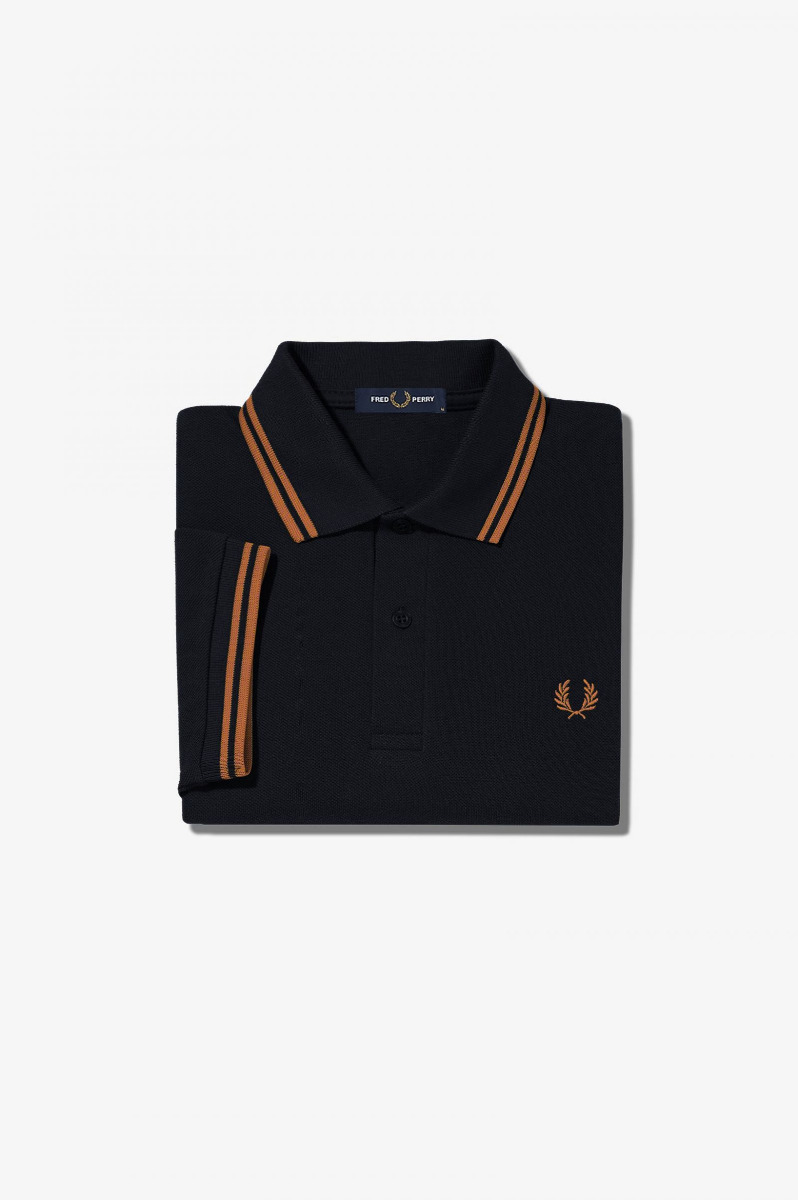 Fred Perry Twin Tipped Polo Shirt M3600 Black/Dark Caramel-S