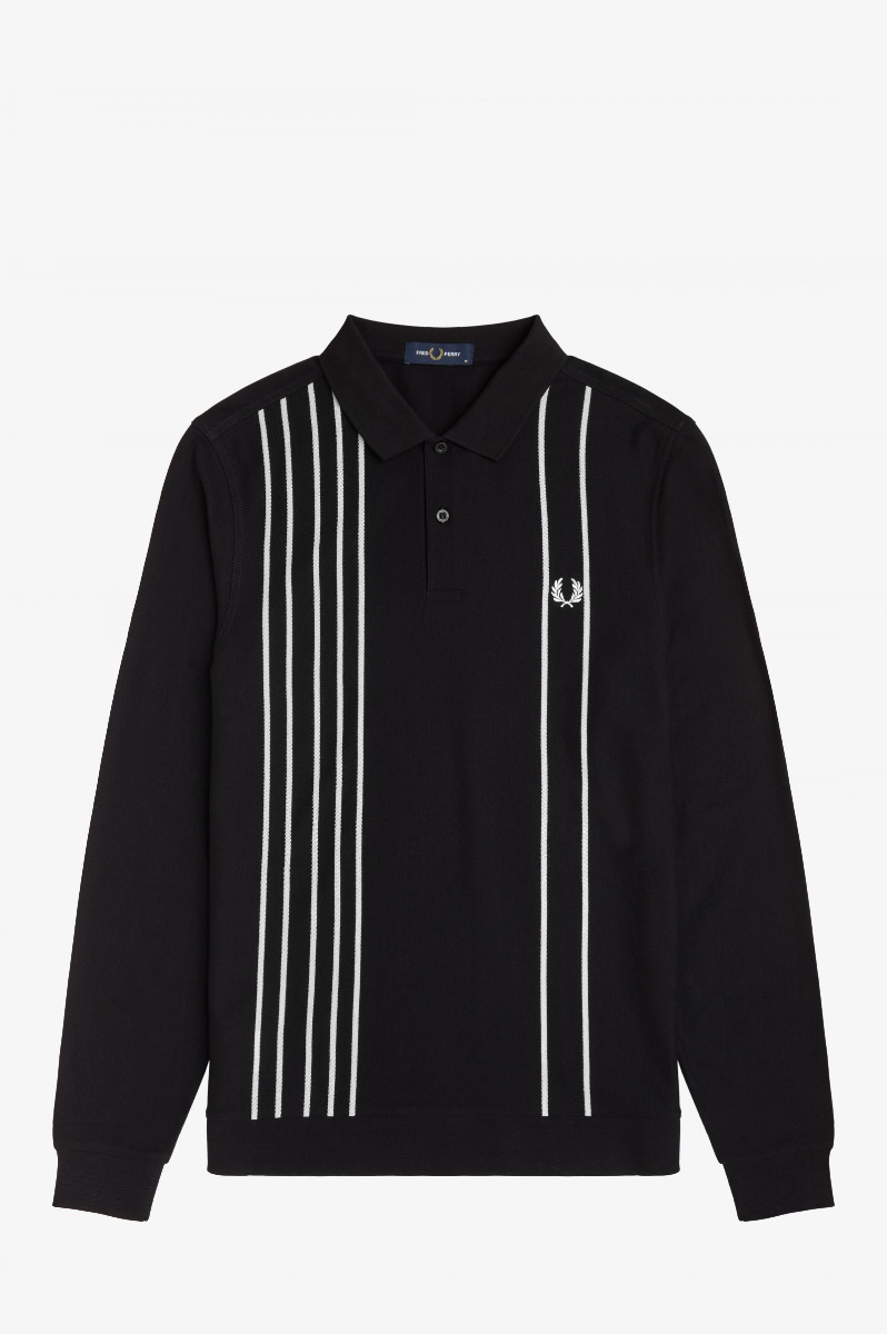 Fred Perry Refined Pique Striped Polo Black-S