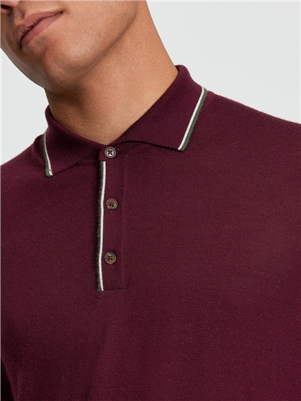 Ben Sherman Tipped Merino Polo (Dark Wine)