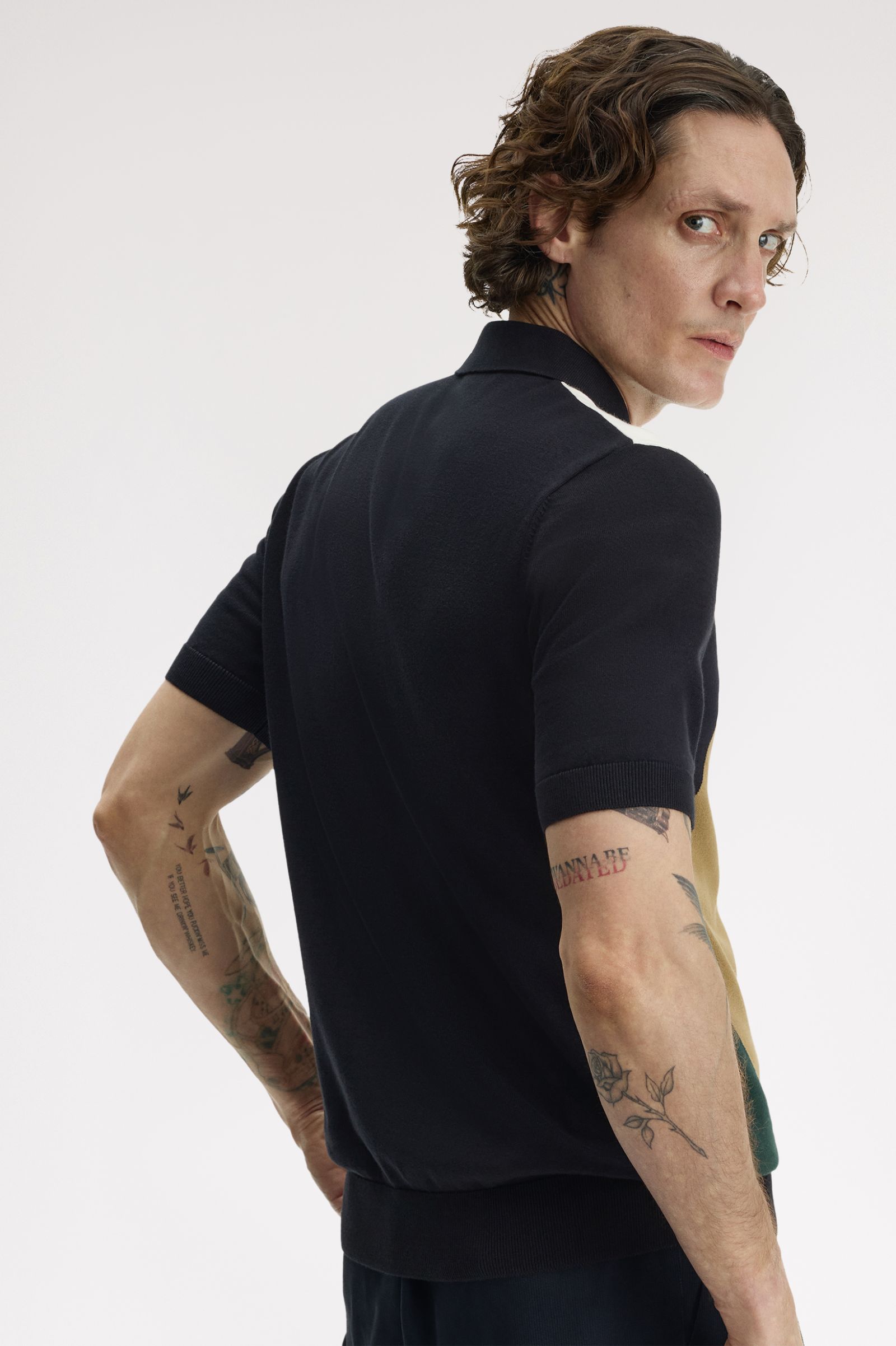 Fred Perry Offset Argyle Knitted Shirt (Black)