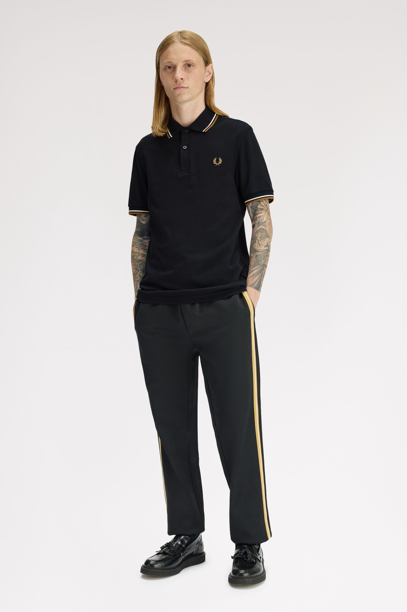 Fred Perry Twin Tipped Polo Shirt (Black/Ecru/Dark Caramel)
