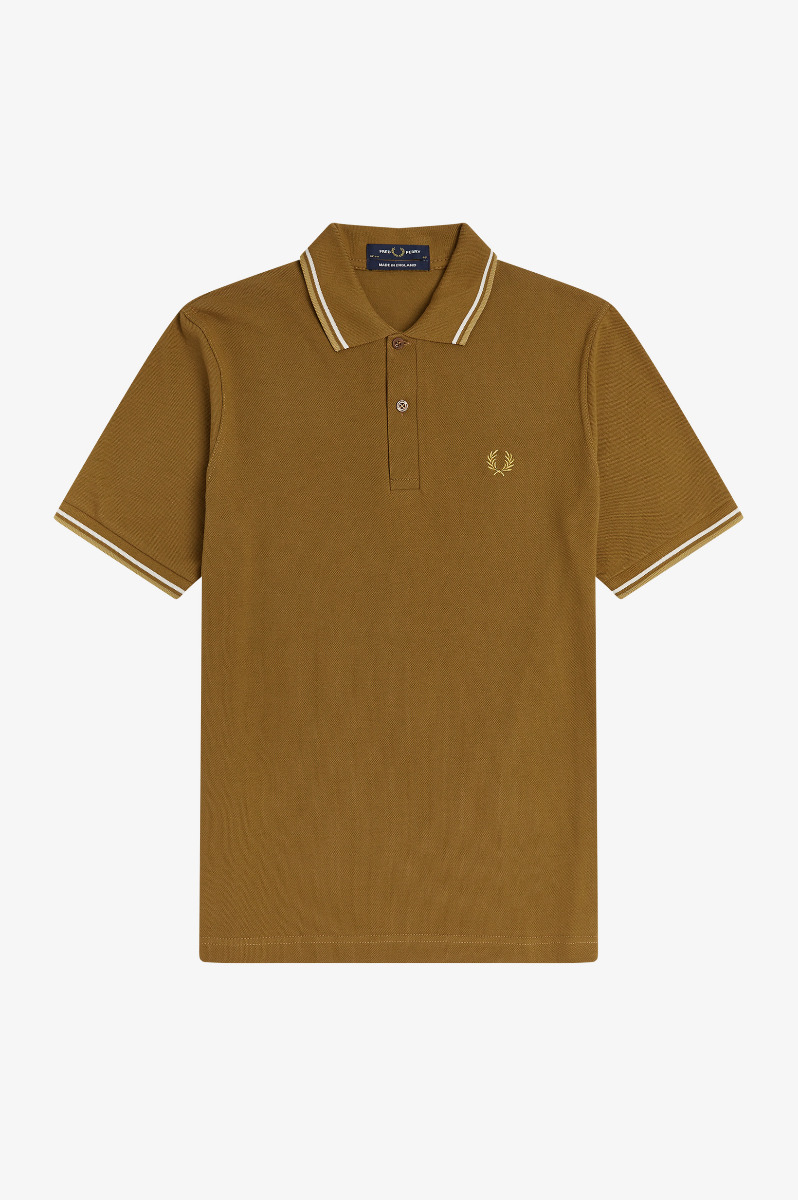 Fred Perry Made In England Twin Tipped Polo Shirt M12 Dark Caramel