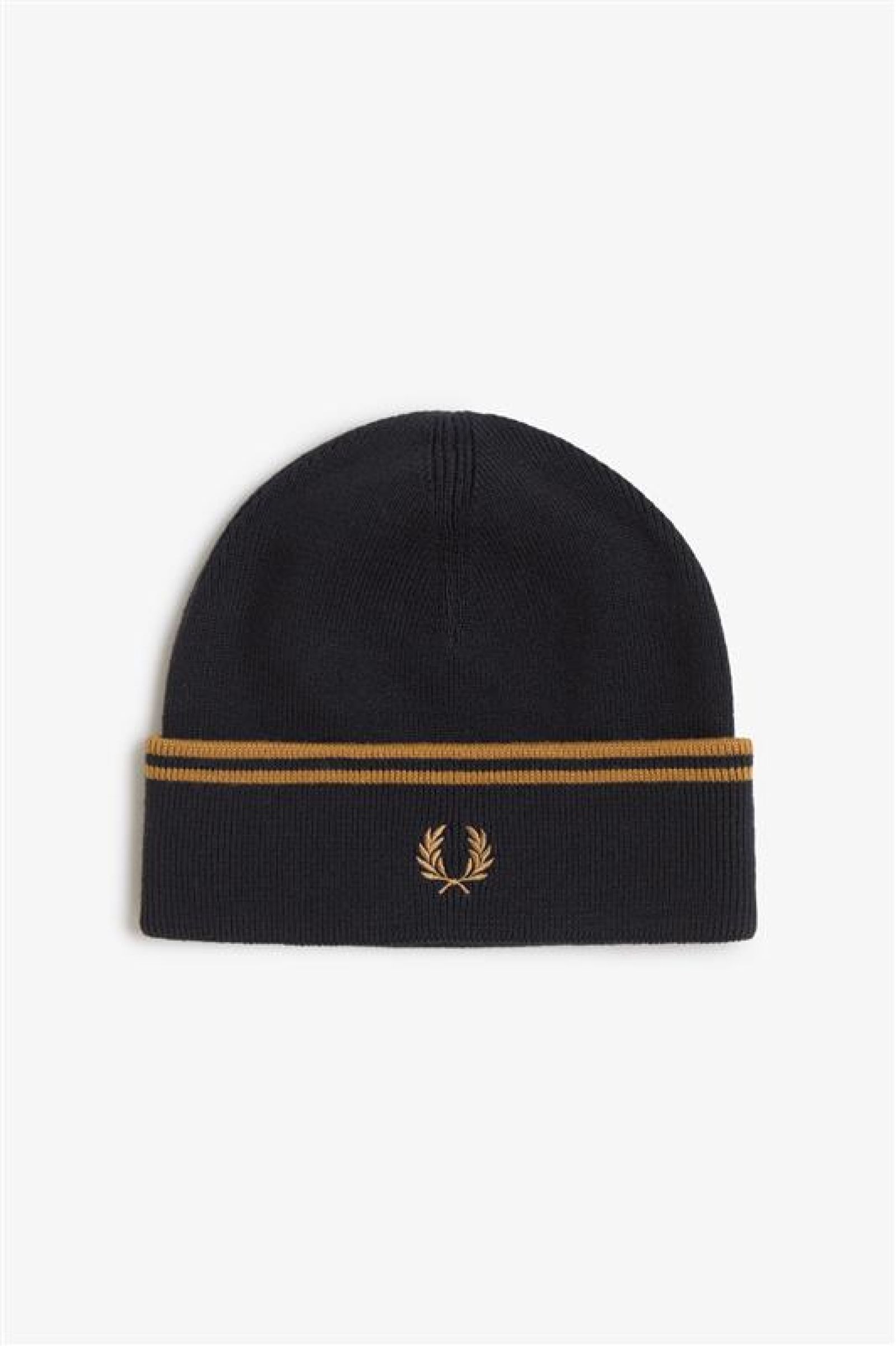 Fred Perry Twin Tipped Merino Wool Beanie (Black/Dark Caramel)