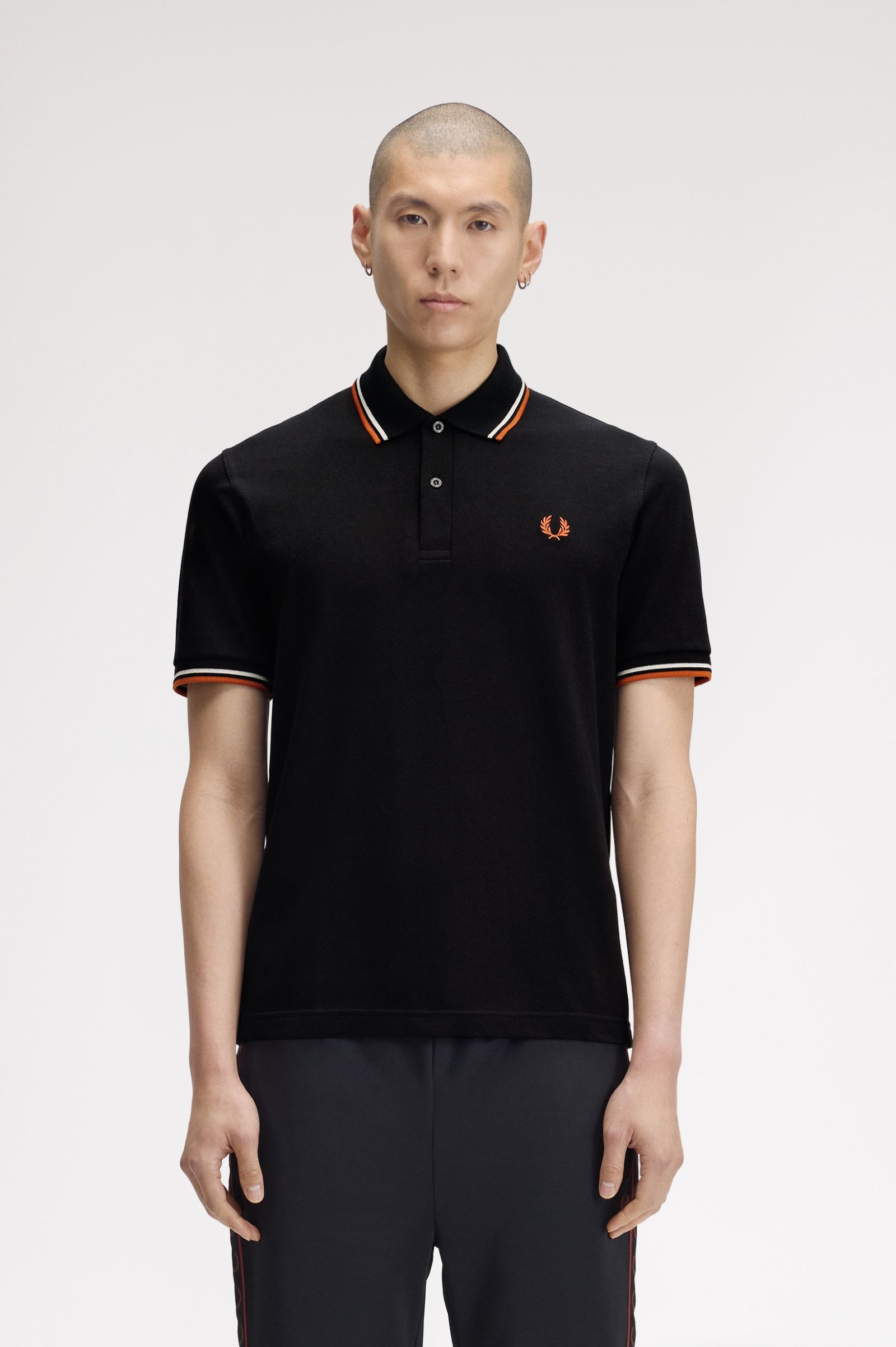 Fred Perry Made in England M12 Twin Tipped Polo Shirt (Black/Tramline White/Summer Clay)