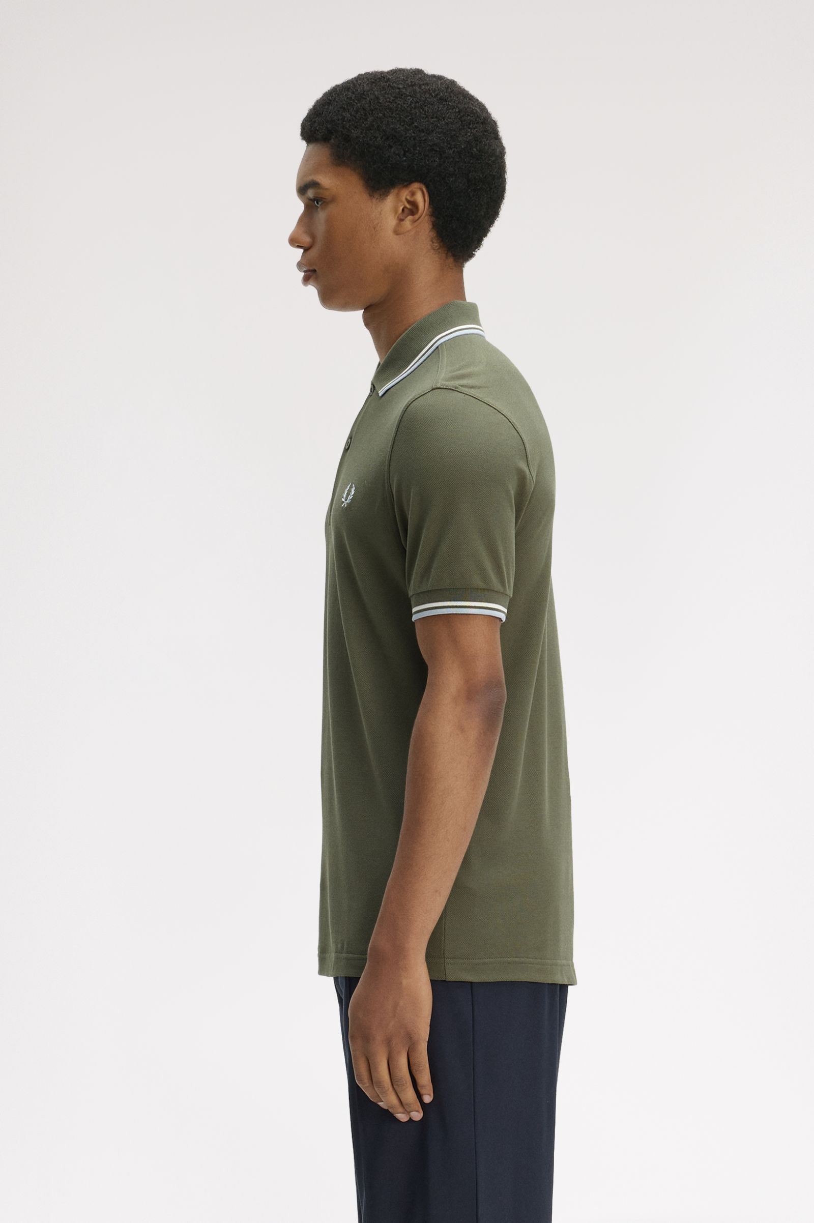 Fred Perry Twin Tipped Polo (Laurel Wreath Green/ Ecru/ Dusky Blue)