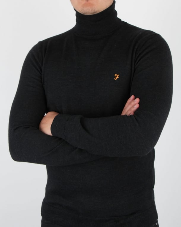Farah Merino Wool Roll Neck Sweater Gosforth (Black)