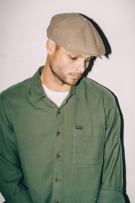 Brixton Unisex Brood Newsboy Snap Cap (Dark Tan/Black Hickory Stripe)