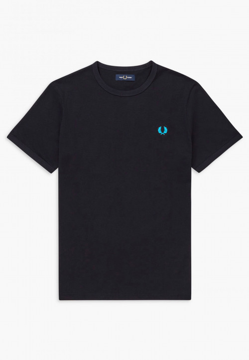 Fred Perry Ringer Tshirt Black/Runaway Bay Ocean