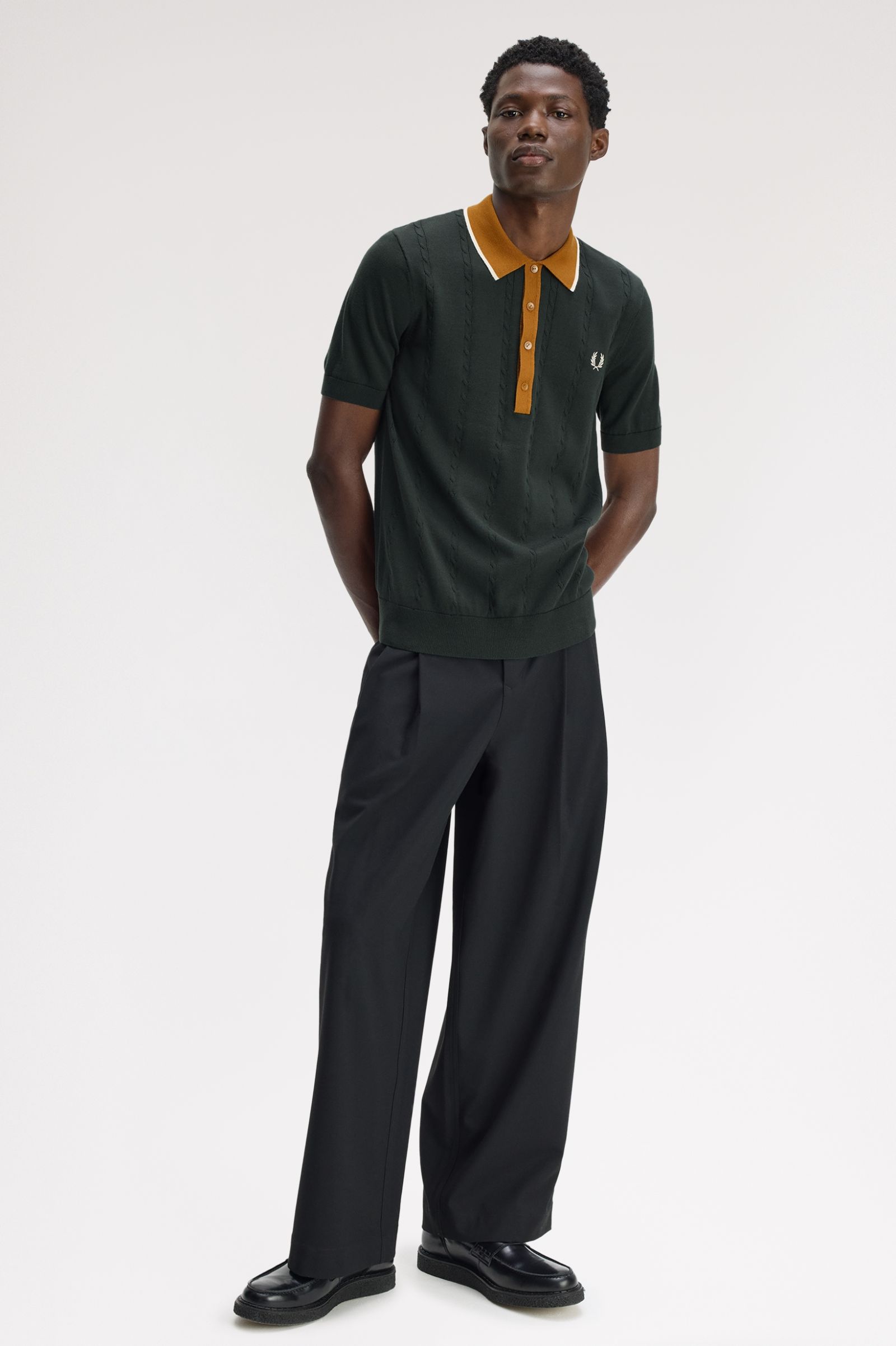 Fred Perry Cable Knitted Shirt (Night Green)