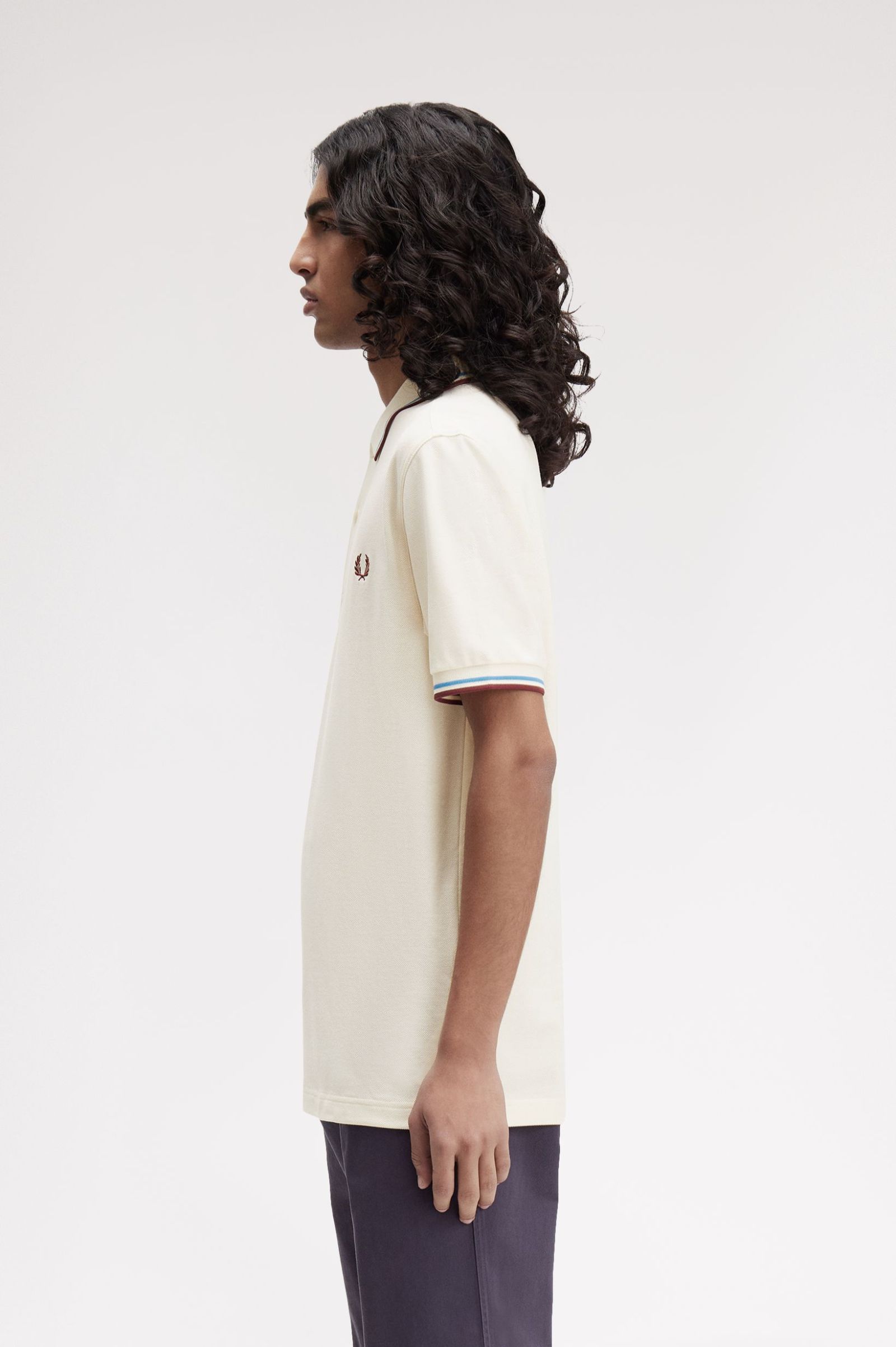 Fred Perry Twin Tipped Shirt (Ecru/Court Blue/Oxblood)
