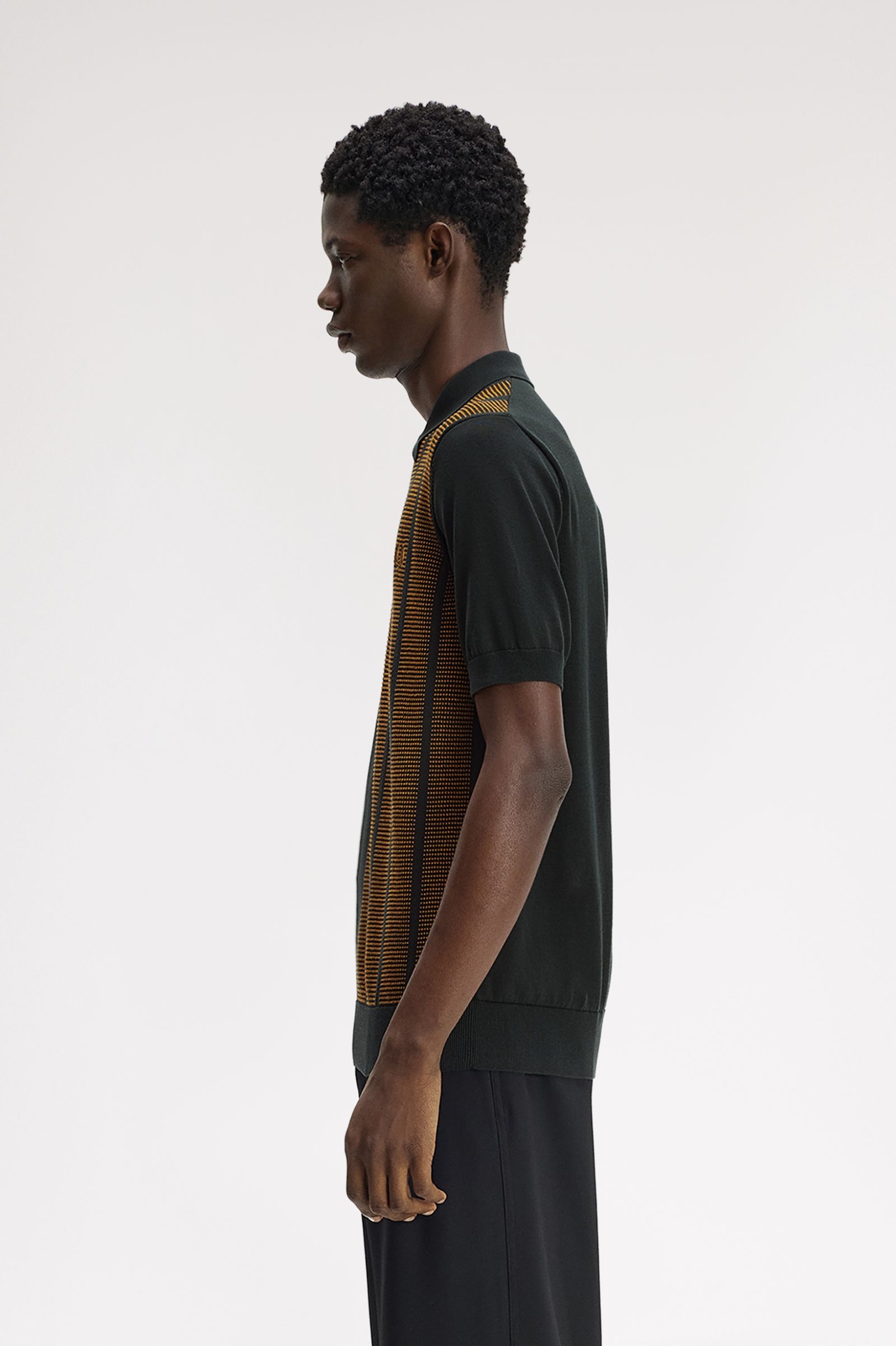 Frerd Perry Textured Panel Knitted Shirt (Night Green)