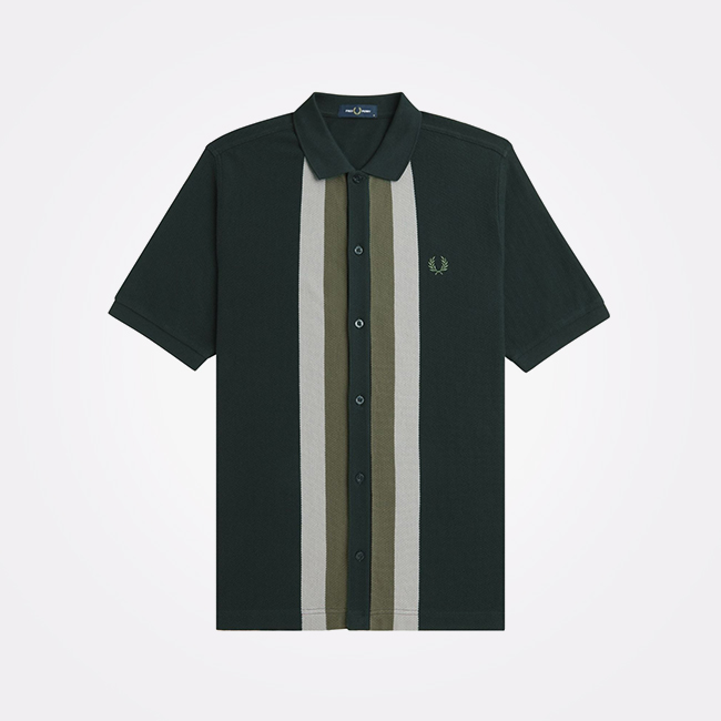 Fred Perry Panelled Button through Polo Shirt (Dark Airforce)