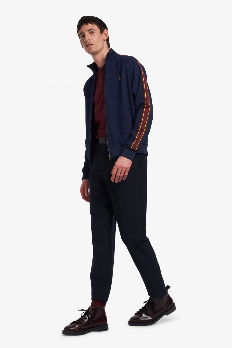 Fred Perry Striped Tape Track Jacket Dark Carbon-XXL