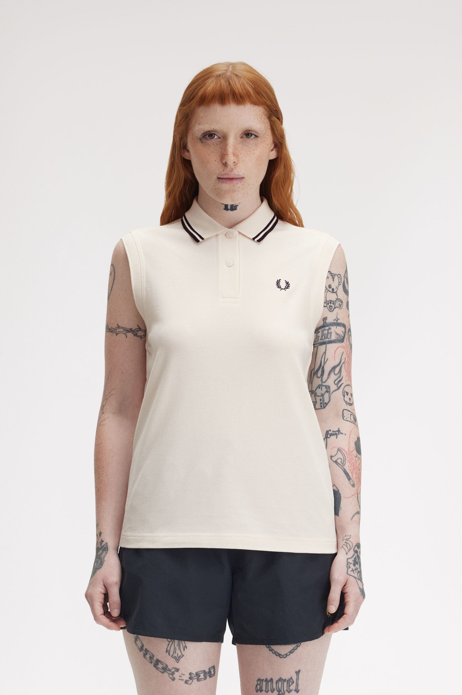 Fred Perry Sleeveless Shirt in Silky Peach/Navy