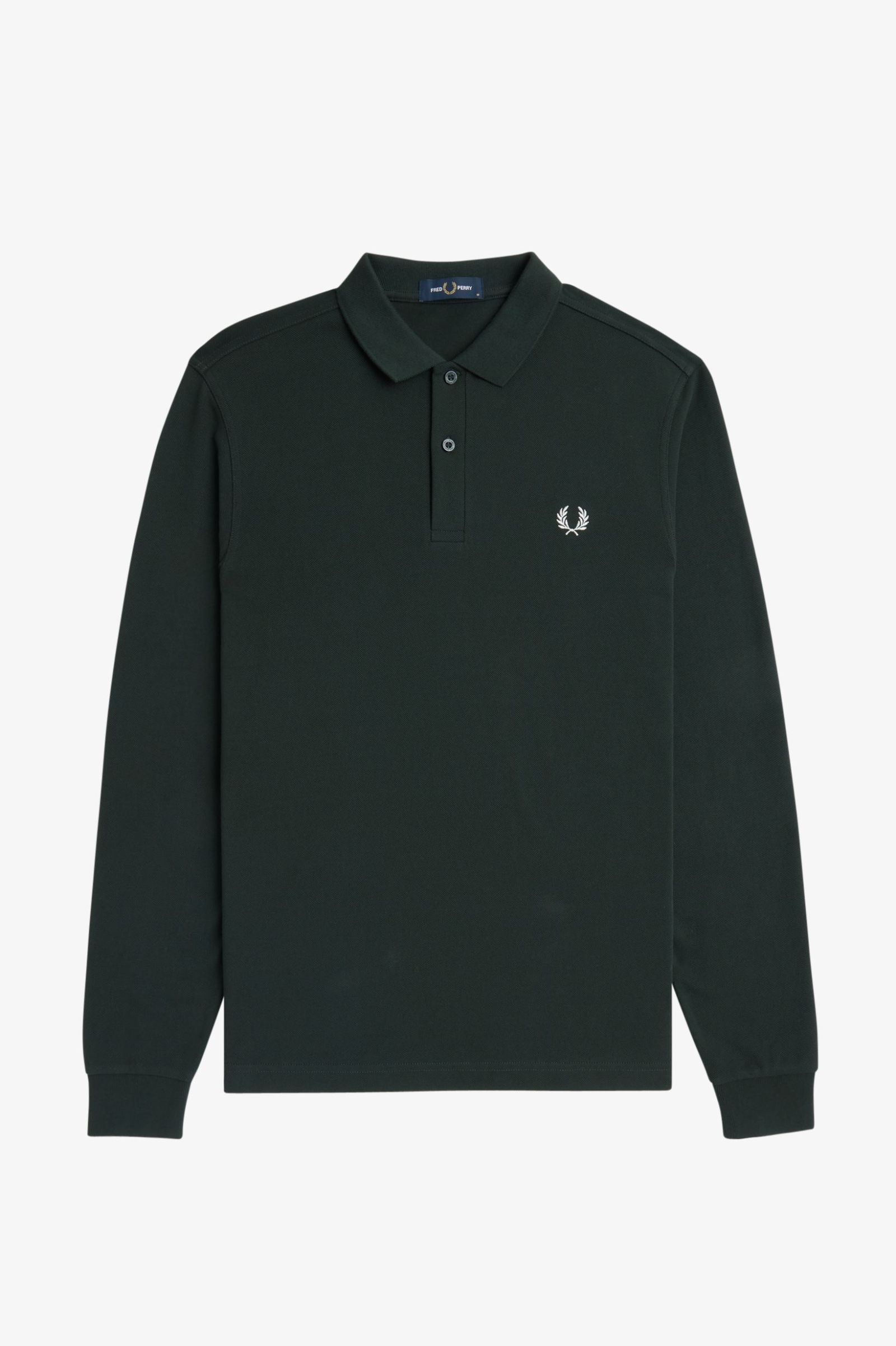 Fred Perry Long Sleeve Plain Shirt Nightgreen/ Snow White