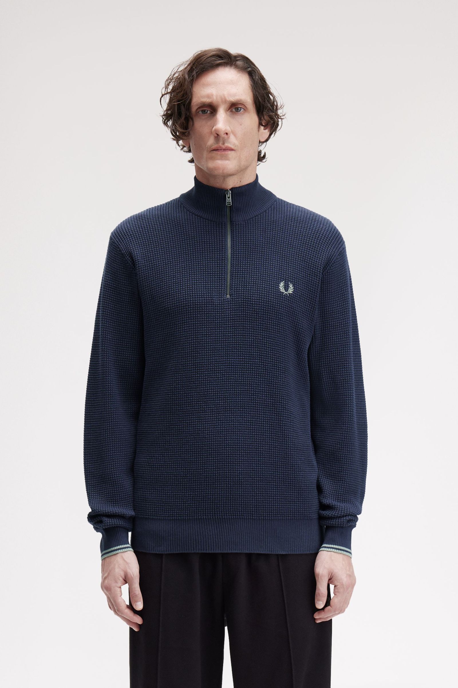 Fred Perry Waffle Stitch Half Zip Jumper (Dark Airforce)