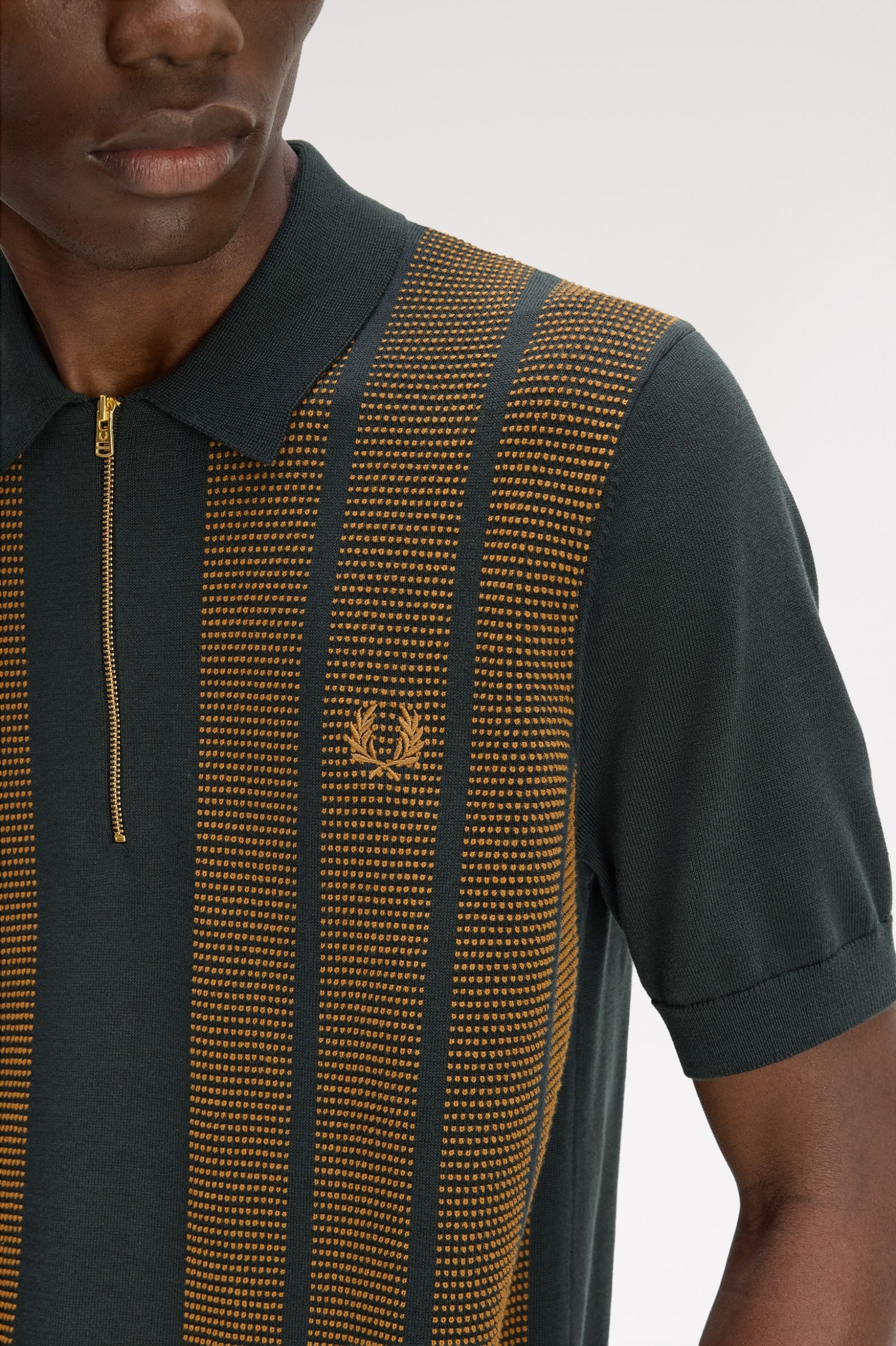 Frerd Perry Textured Panel Knitted Shirt (Night Green)