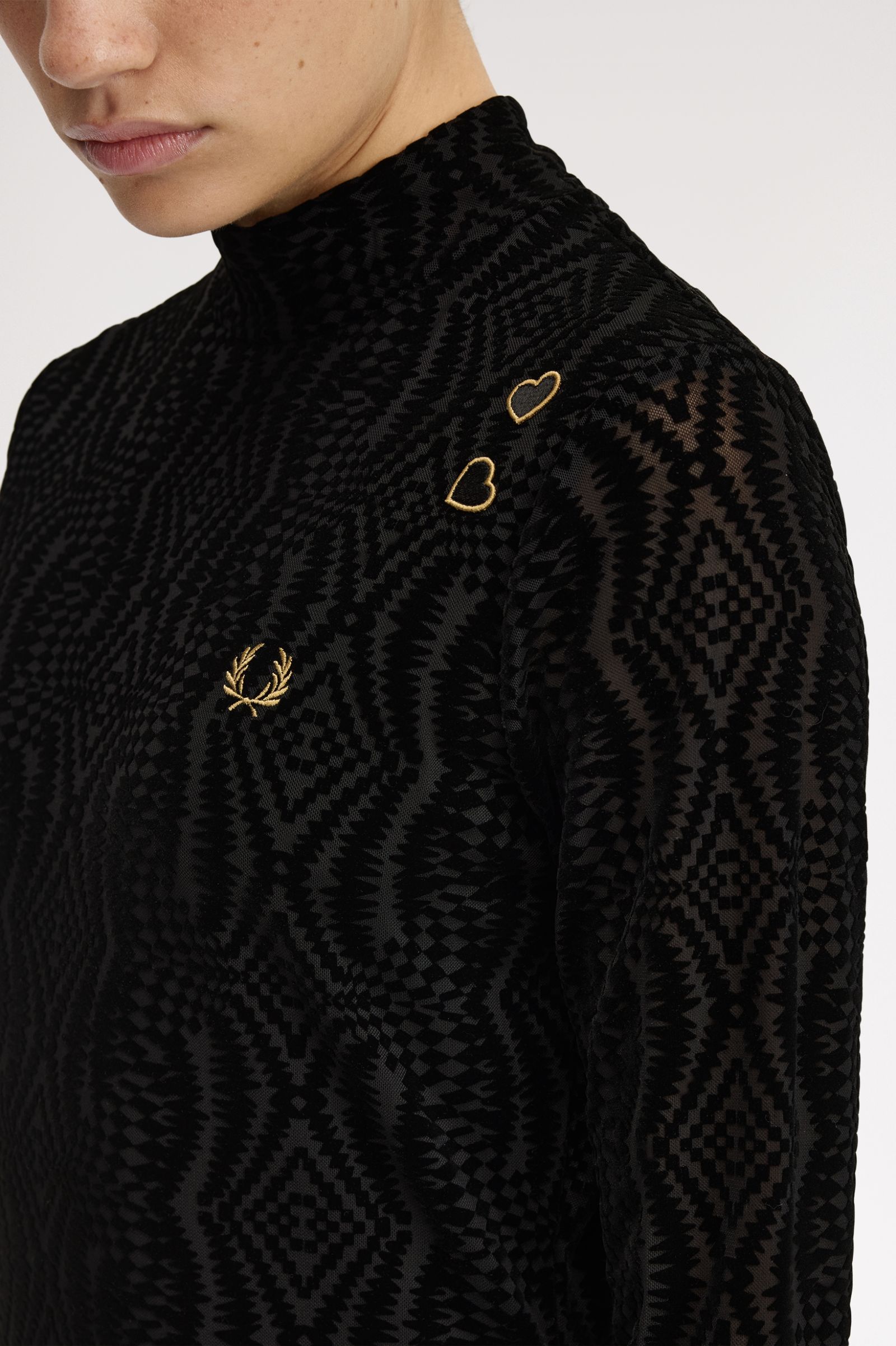 Fred Perry Flock Print Mesh Dress (Black)