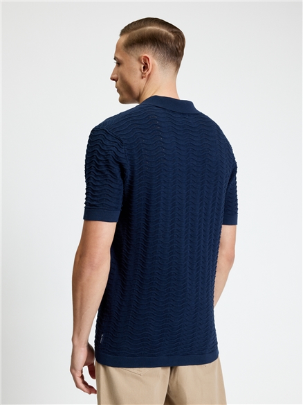 Ben Sherman Short Sleeve Wave Texture Polo (Dark Navy)