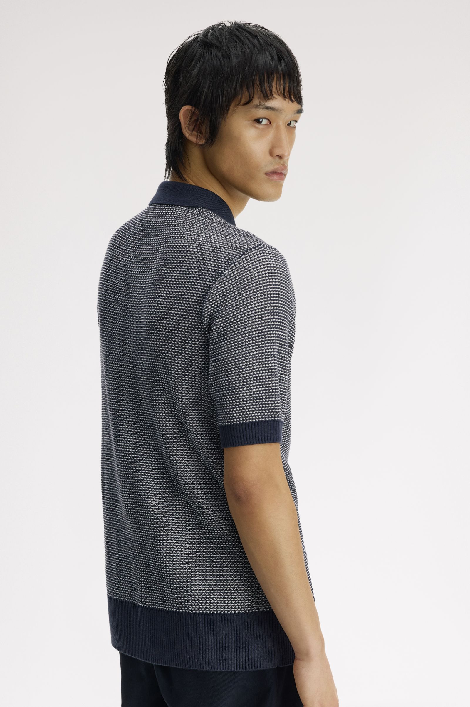 Fred Perry Textured Knitted Zip-Through Shirt (Navy) 