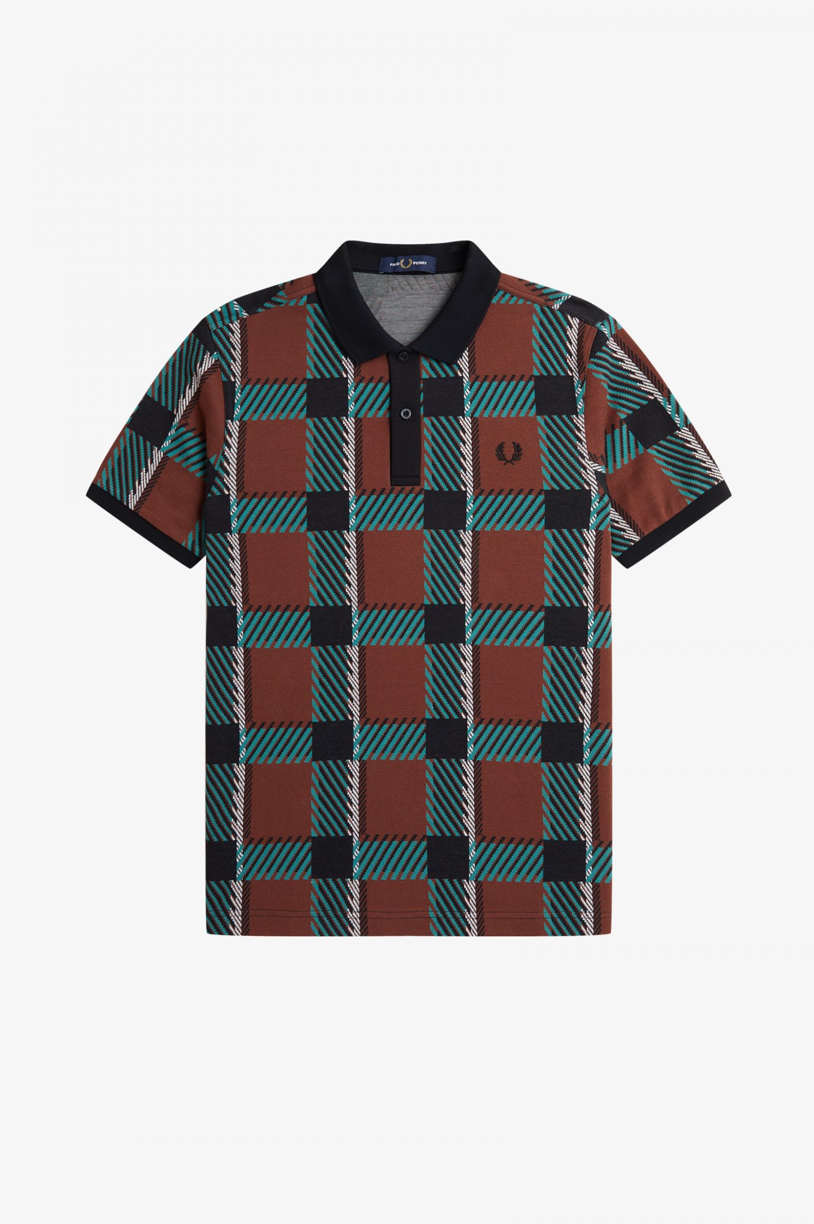 Fred Perry Glitch Tartan Polo Shirt in Whisky Brown