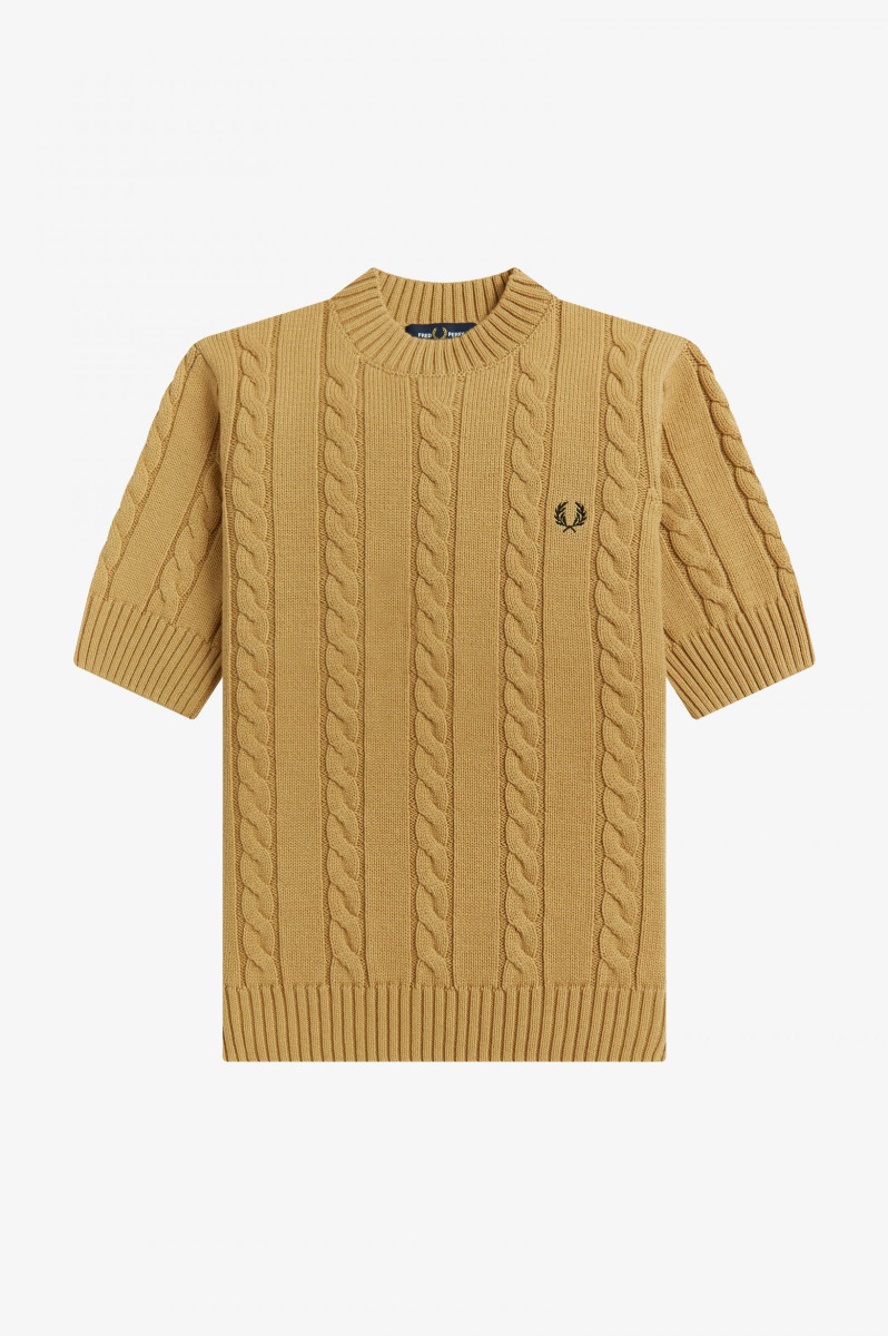 Fred Perry Damen Pullover Short Sleeve Cable Knit in Desert