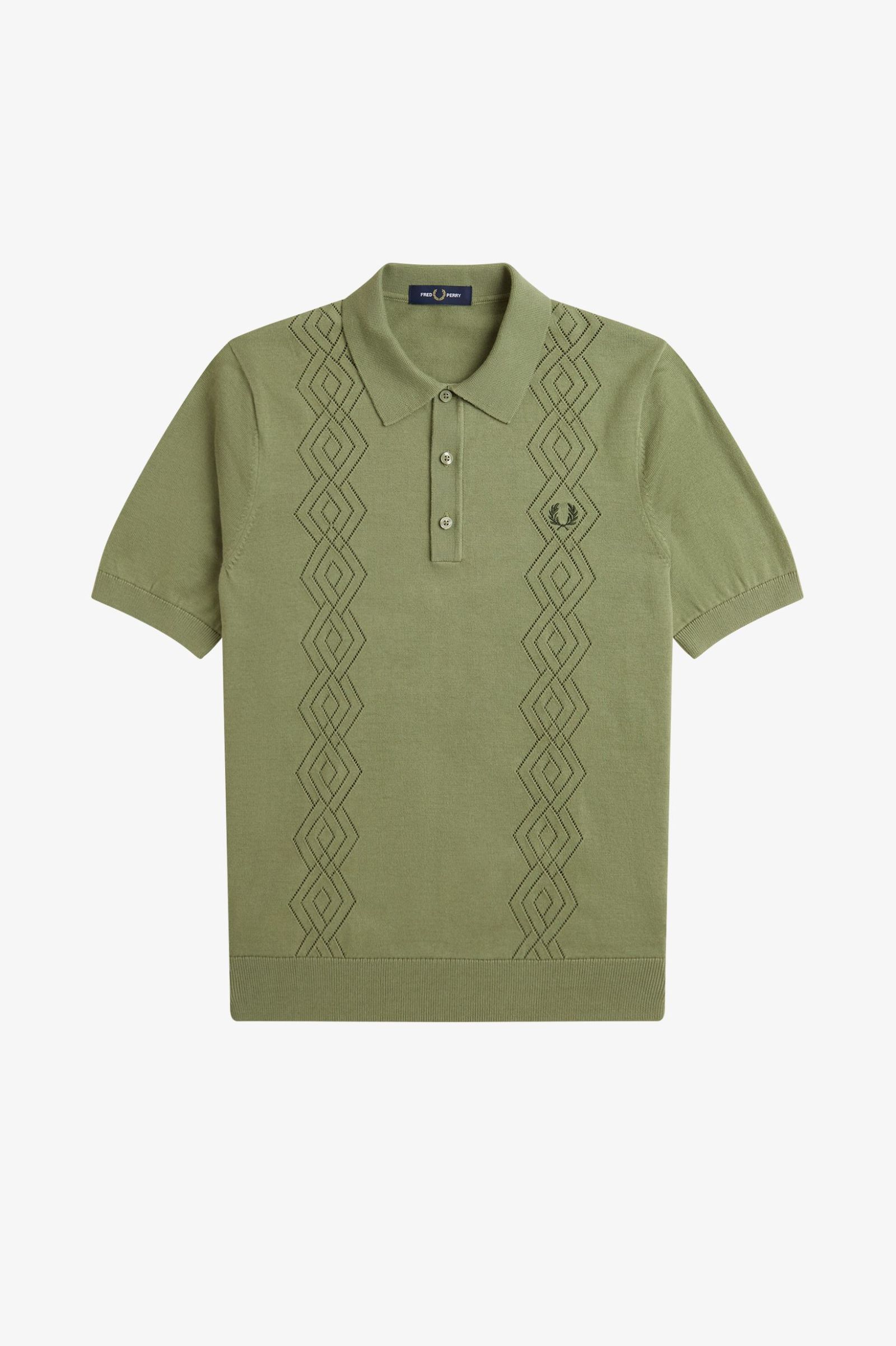 Fred Perry Pointelle Knitted Shirt in Olive Mint 