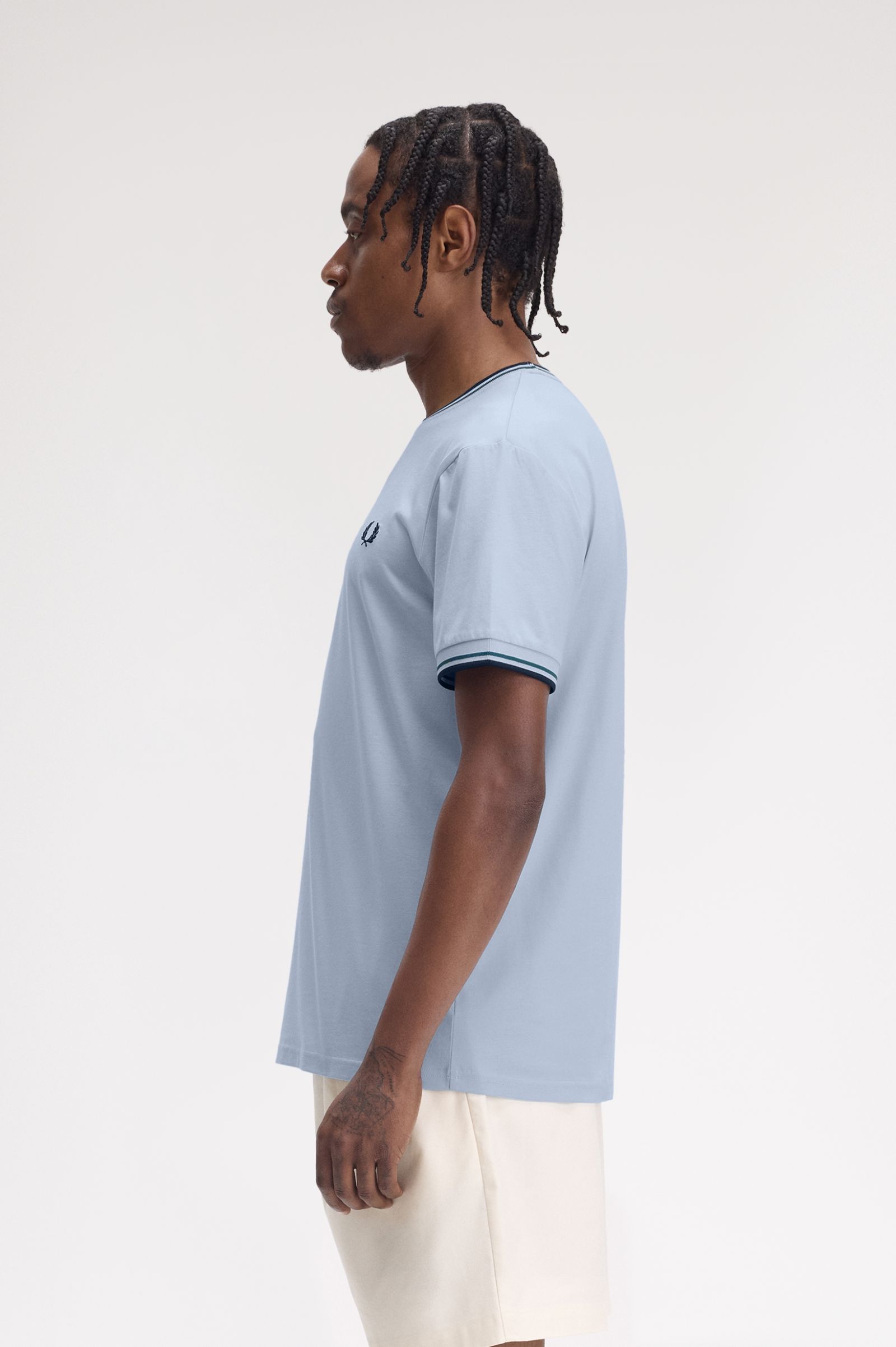 Fred Perry Twin Tipped T-Shirt in Light Smoke/Petrol Blue/Navy 
