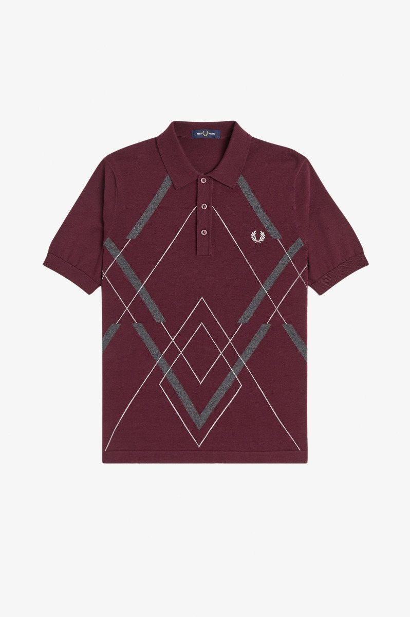 Fred Perry Knitted Shirt Abstract Mahagony K1535-XL