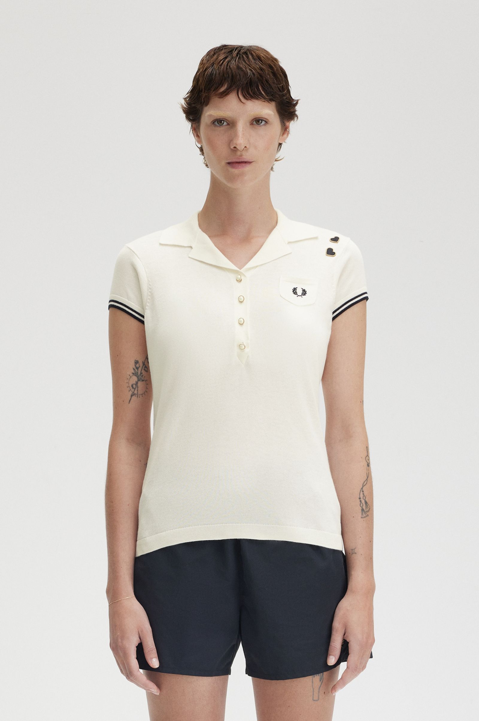 Fred Perry Amy Winehouse Pocket Detail Knitted Shirt in Light Ecru 