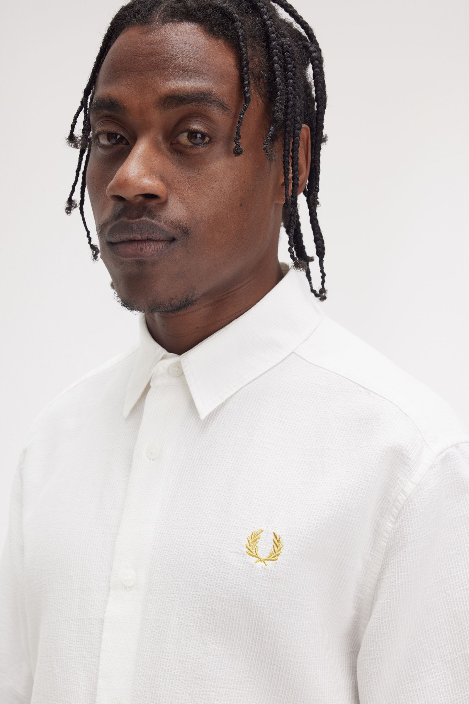Fred Perry Textured Seersucker Shirt in Snowwhite 