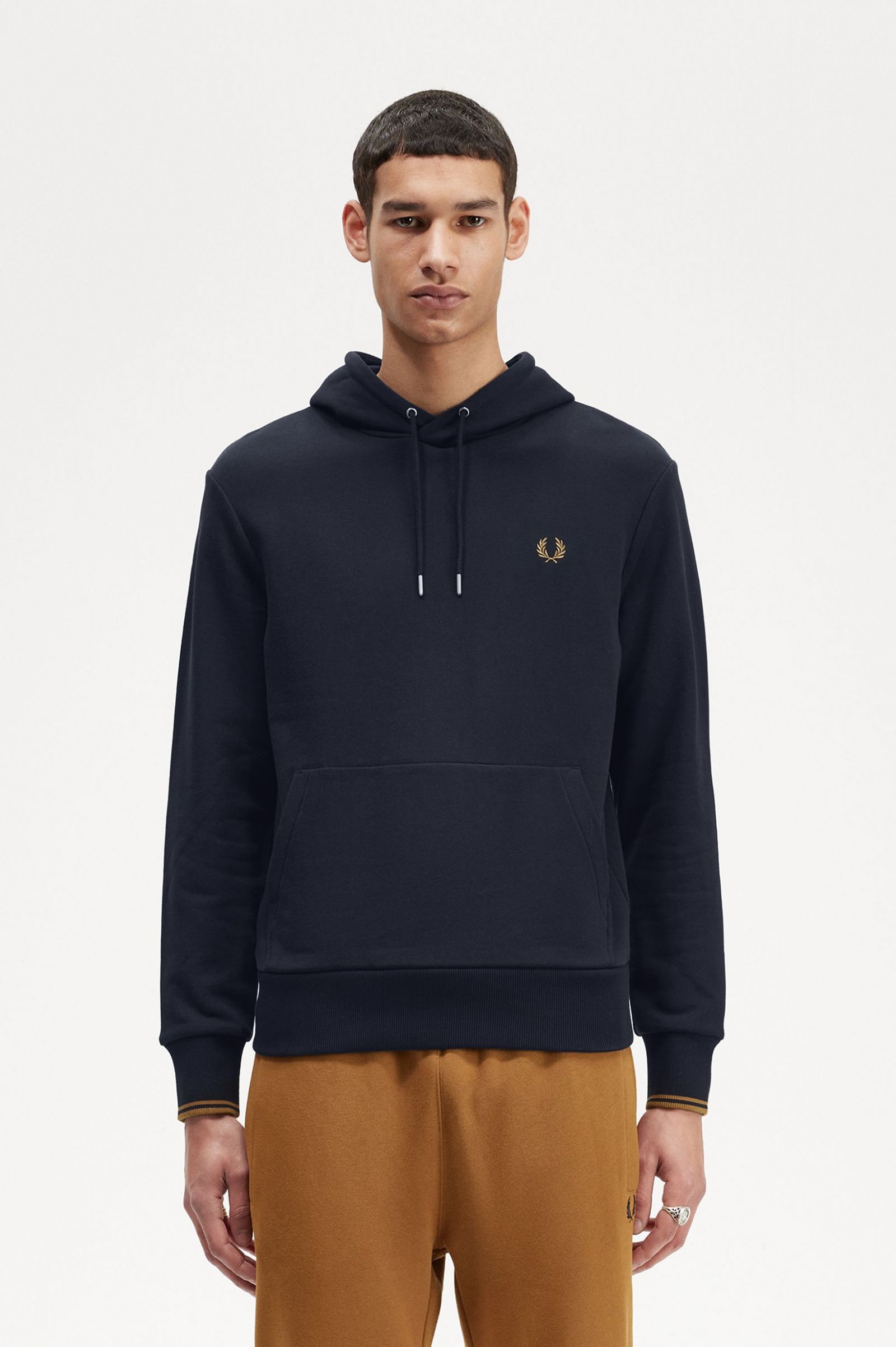Fred Perry Tipped Hooded Sweatshirt in Navy