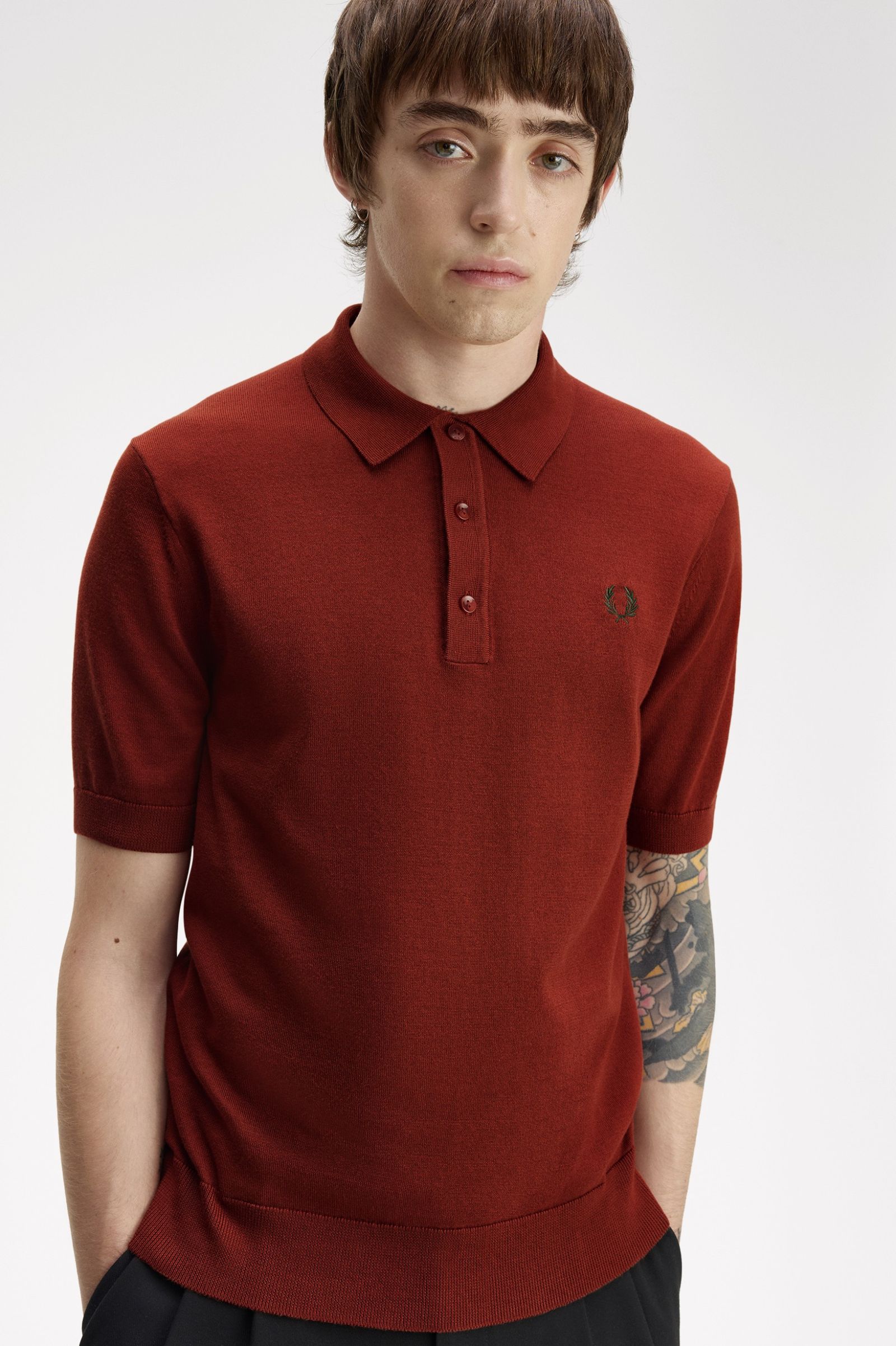 Fred Perry Cotton Knitted Shirt (Brandy) 